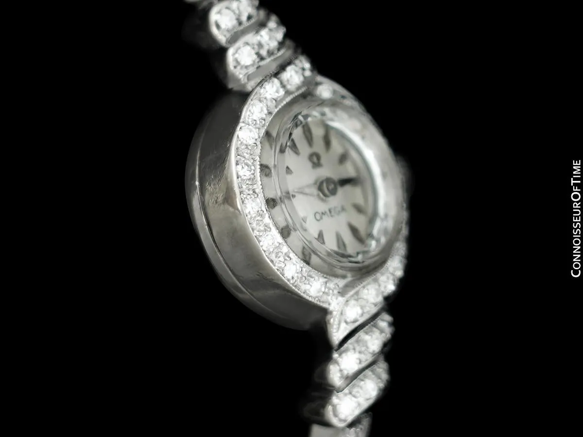 1959 Omega Vintage Ladies Bracelet Watch - 14K White Gold & Factory Diamonds