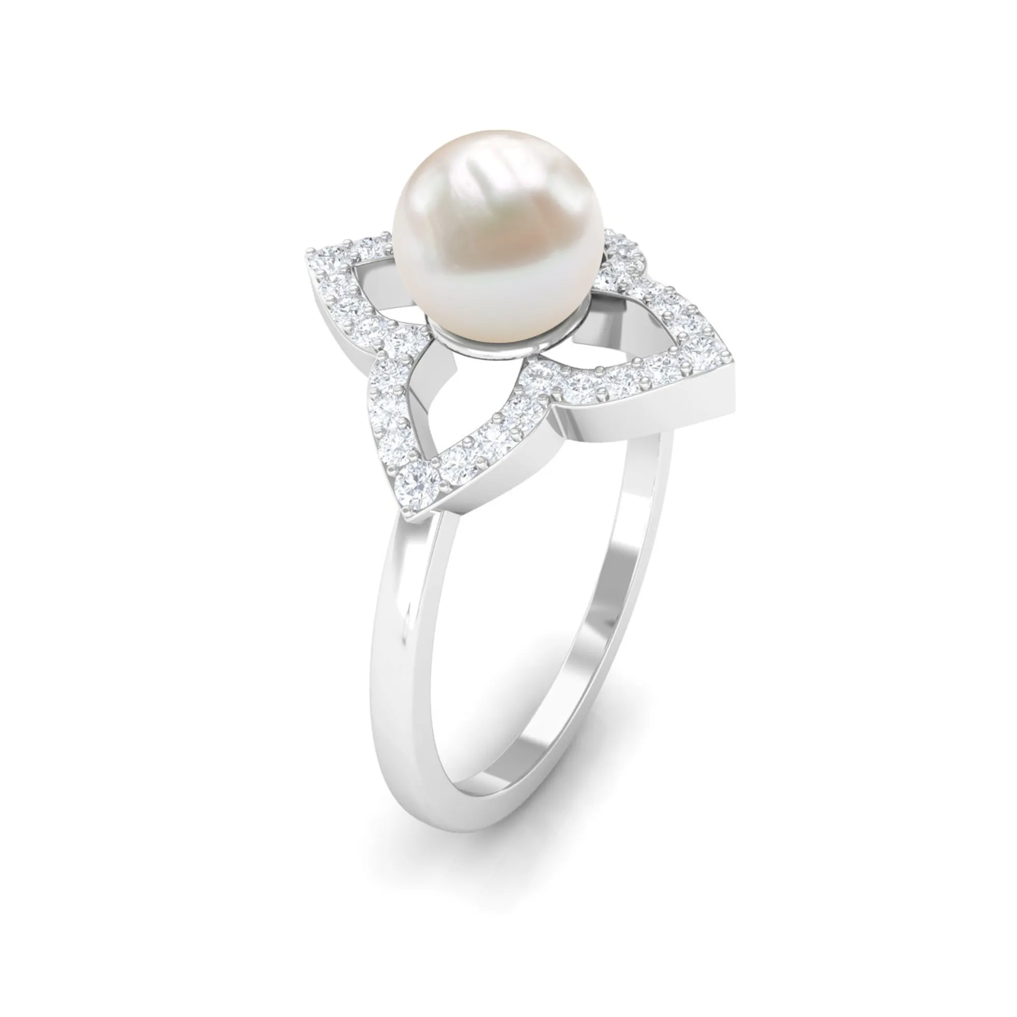 2 CT Freshwater Pearl Flower Engagement Ring with Diamond