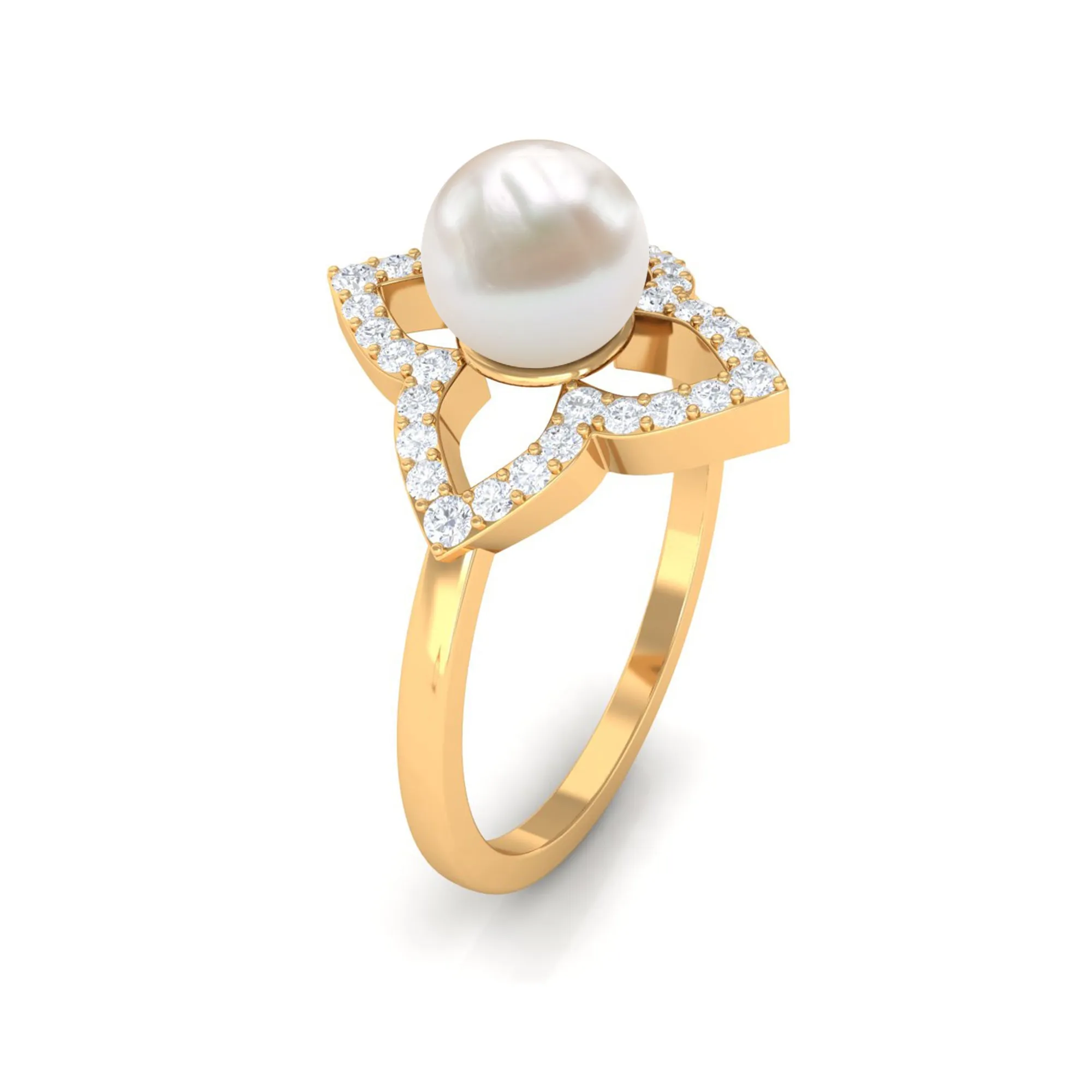 2 CT Freshwater Pearl Flower Engagement Ring with Diamond