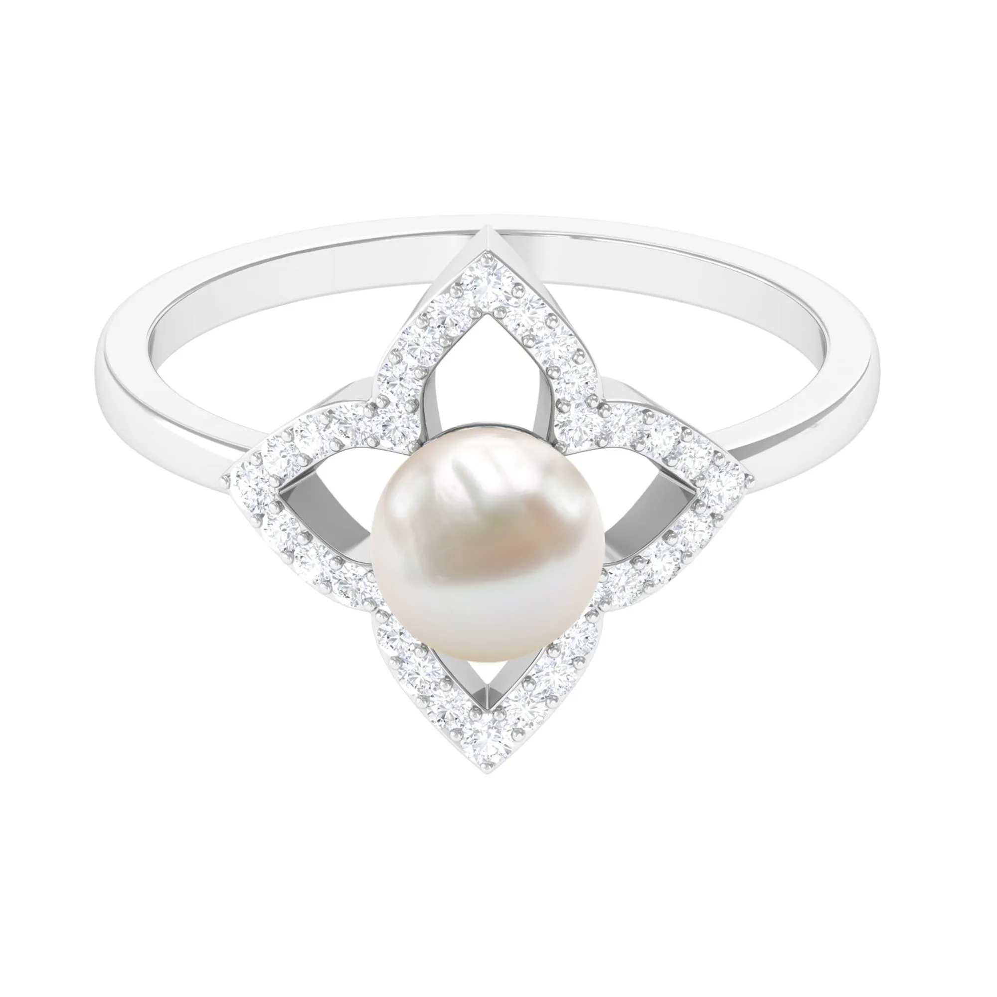 2 CT Freshwater Pearl Flower Engagement Ring with Diamond