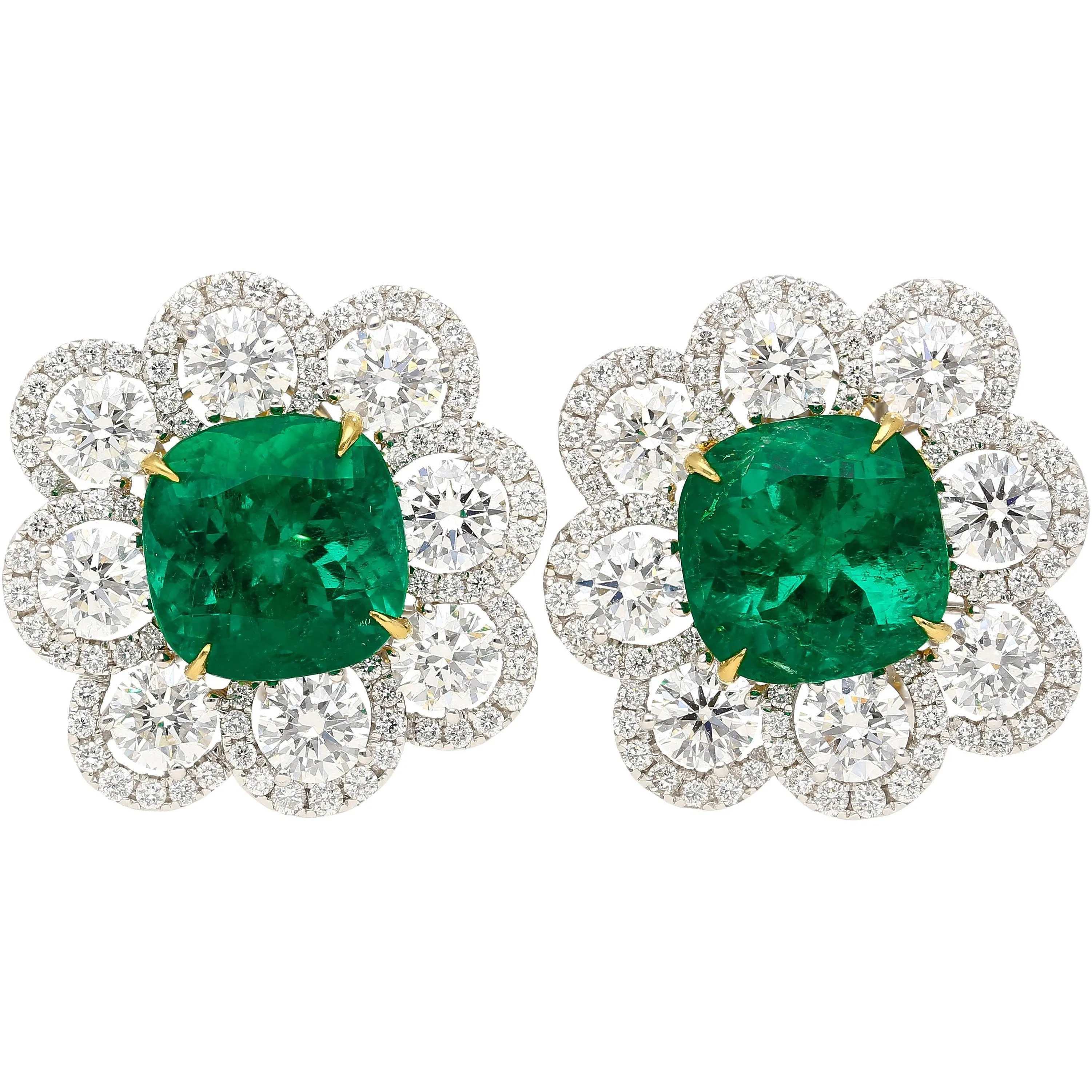 20 Carat Colombian Emerald GRS Certified Vivid Green 18K Earring & Ring Set