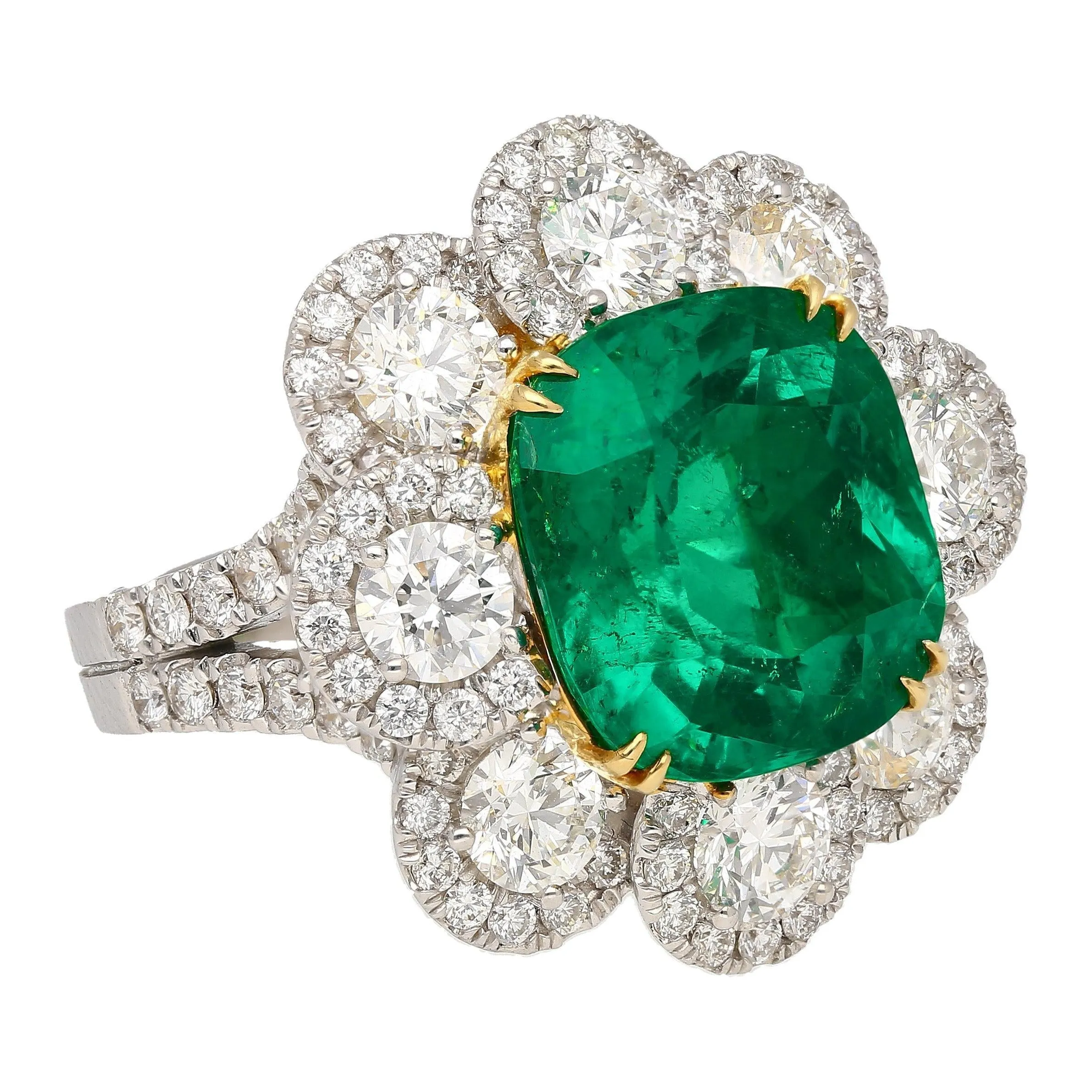 20 Carat Colombian Emerald GRS Certified Vivid Green 18K Earring & Ring Set