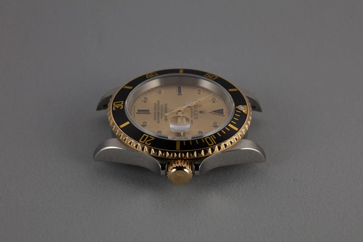 2005 Rolex Two-Tone Submariner 16613 Champagne Serti Dial with Box and Papers