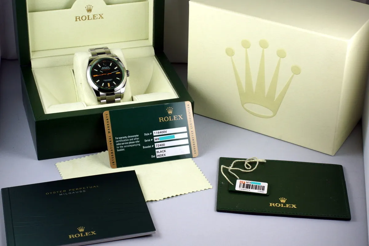 2008 Rolex Milgauss Green 116400V with Box and Papers