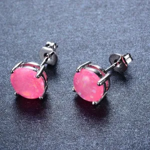 2.00cttw Pink Fire Opal Round Cut Stud Earrings Sterling Silver Butterfly Post