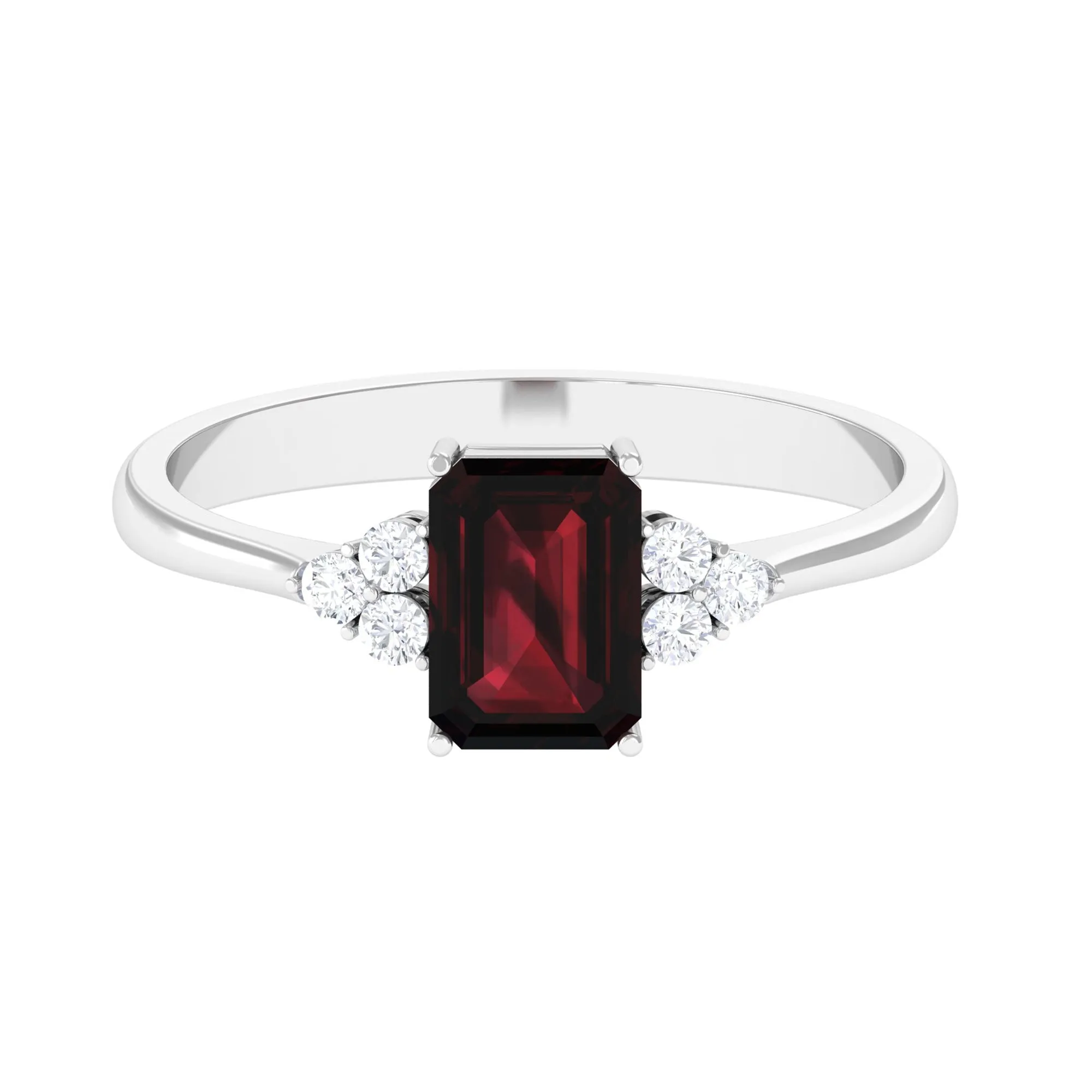 2.5 CT Emerald Cut Garnet Solitaire Engagement Ring with Diamond Trio