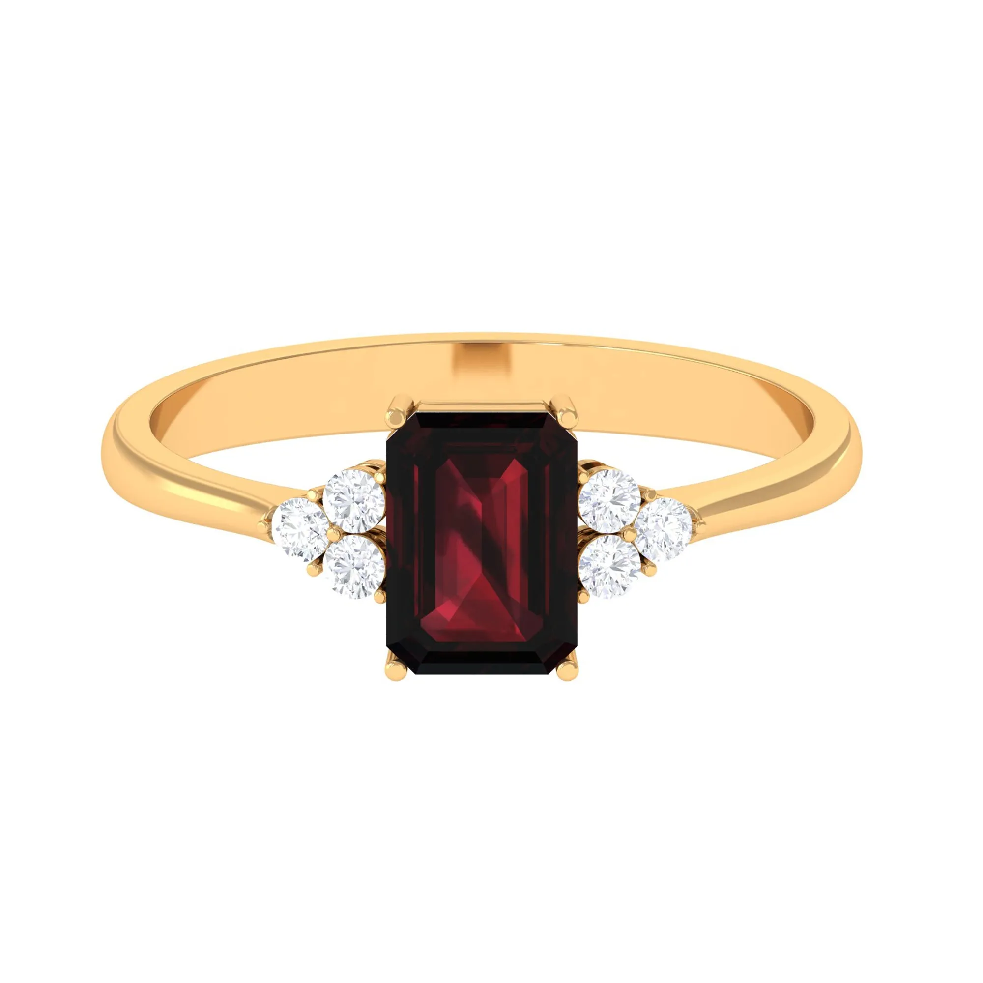 2.5 CT Emerald Cut Garnet Solitaire Engagement Ring with Diamond Trio