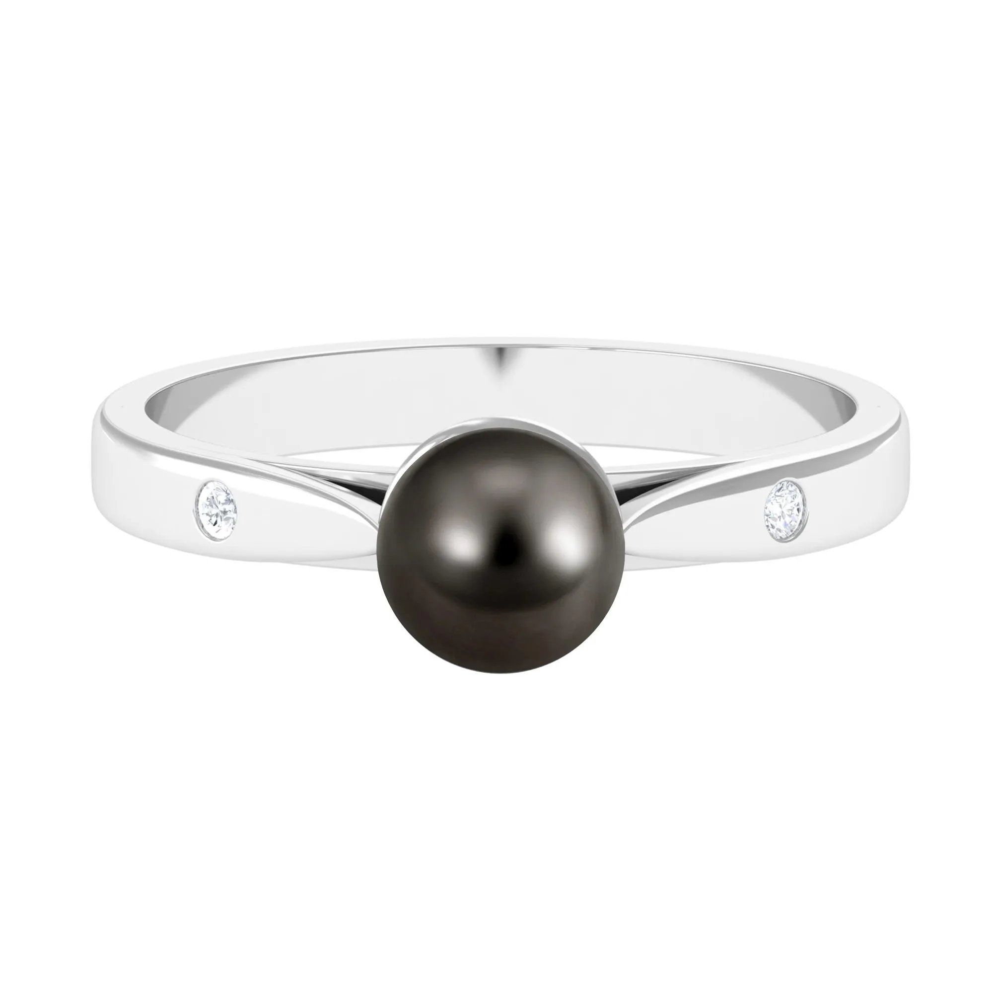 2.50 CT Solitaire Black Tahitian Pearl Engagement Ring with Moissanite