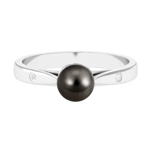 2.50 CT Solitaire Black Tahitian Pearl Engagement Ring with Moissanite