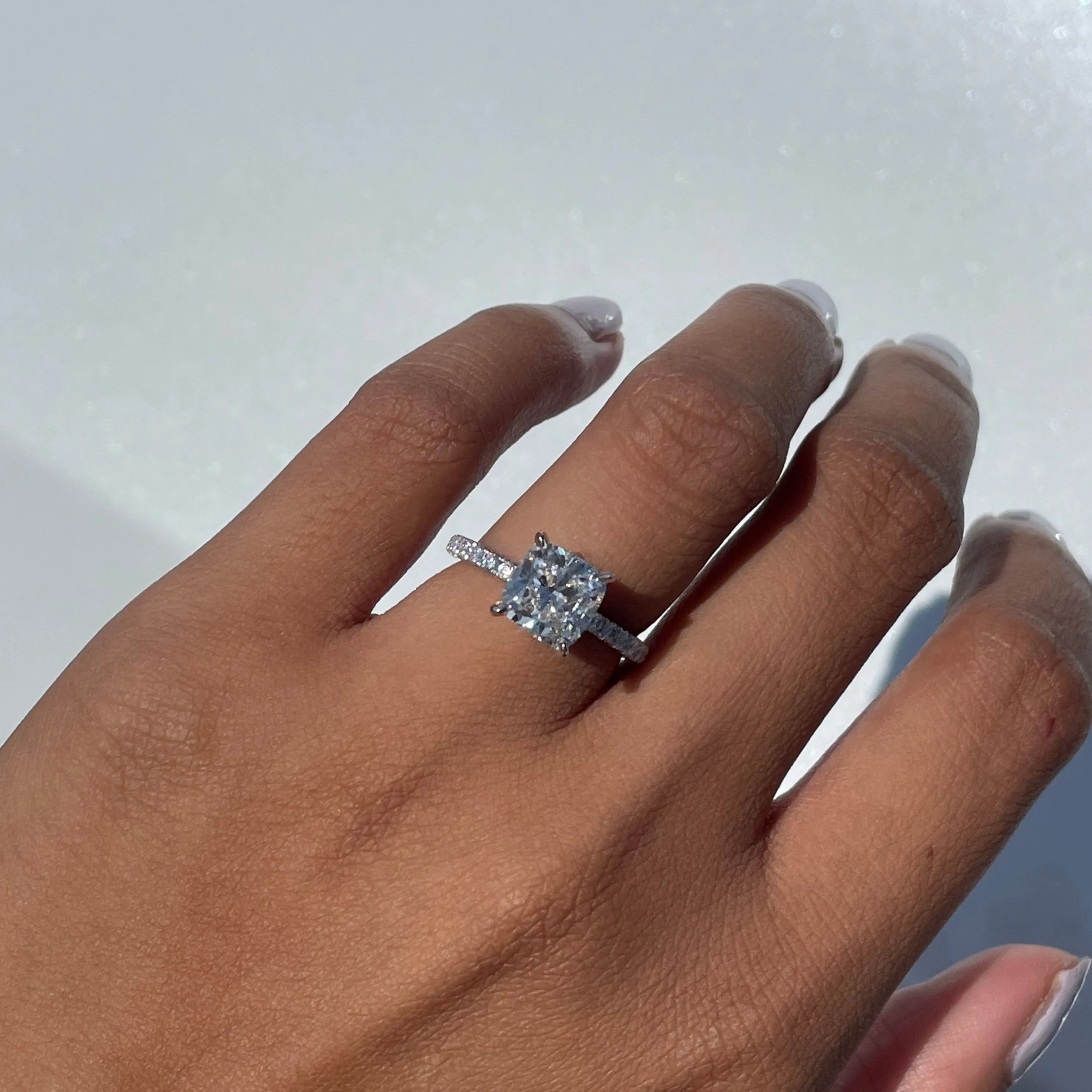 2.61 Carat Natural Cushion Diamond Engagement Ring with Diamond Band