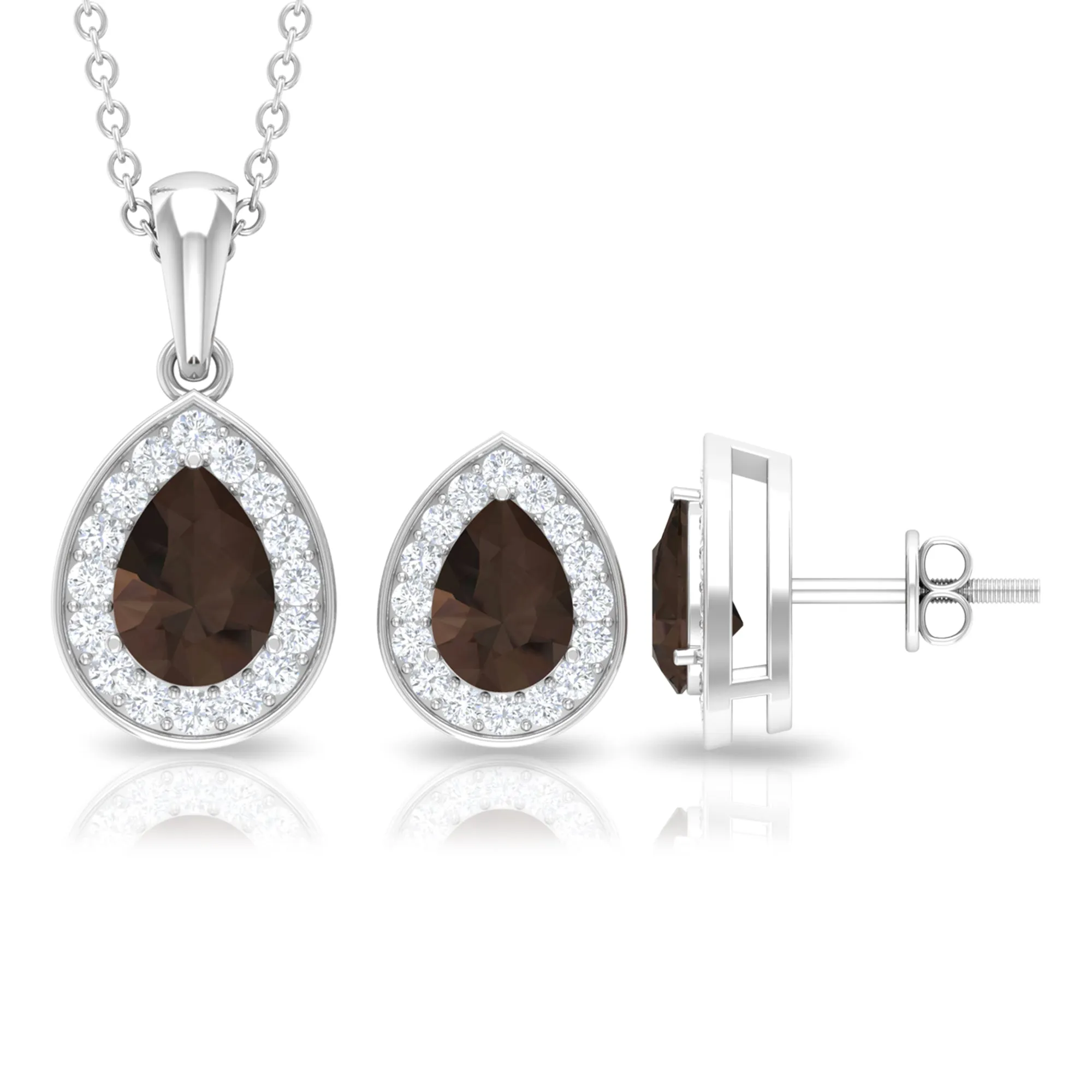 2.75 CT Pear Cut Smoky Quartz Teardrop jewelry Set with Moissanite Accent