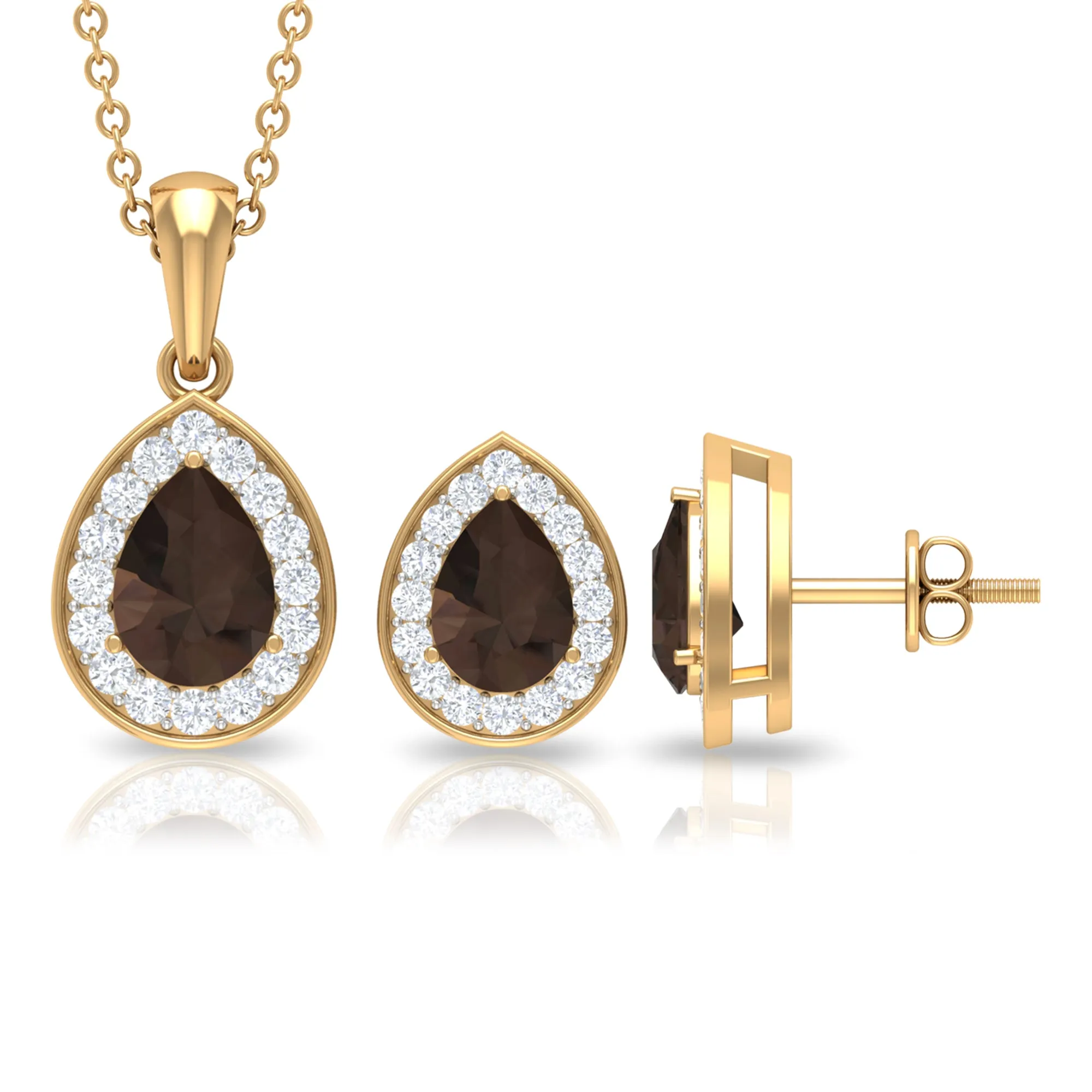 2.75 CT Pear Cut Smoky Quartz Teardrop jewelry Set with Moissanite Accent