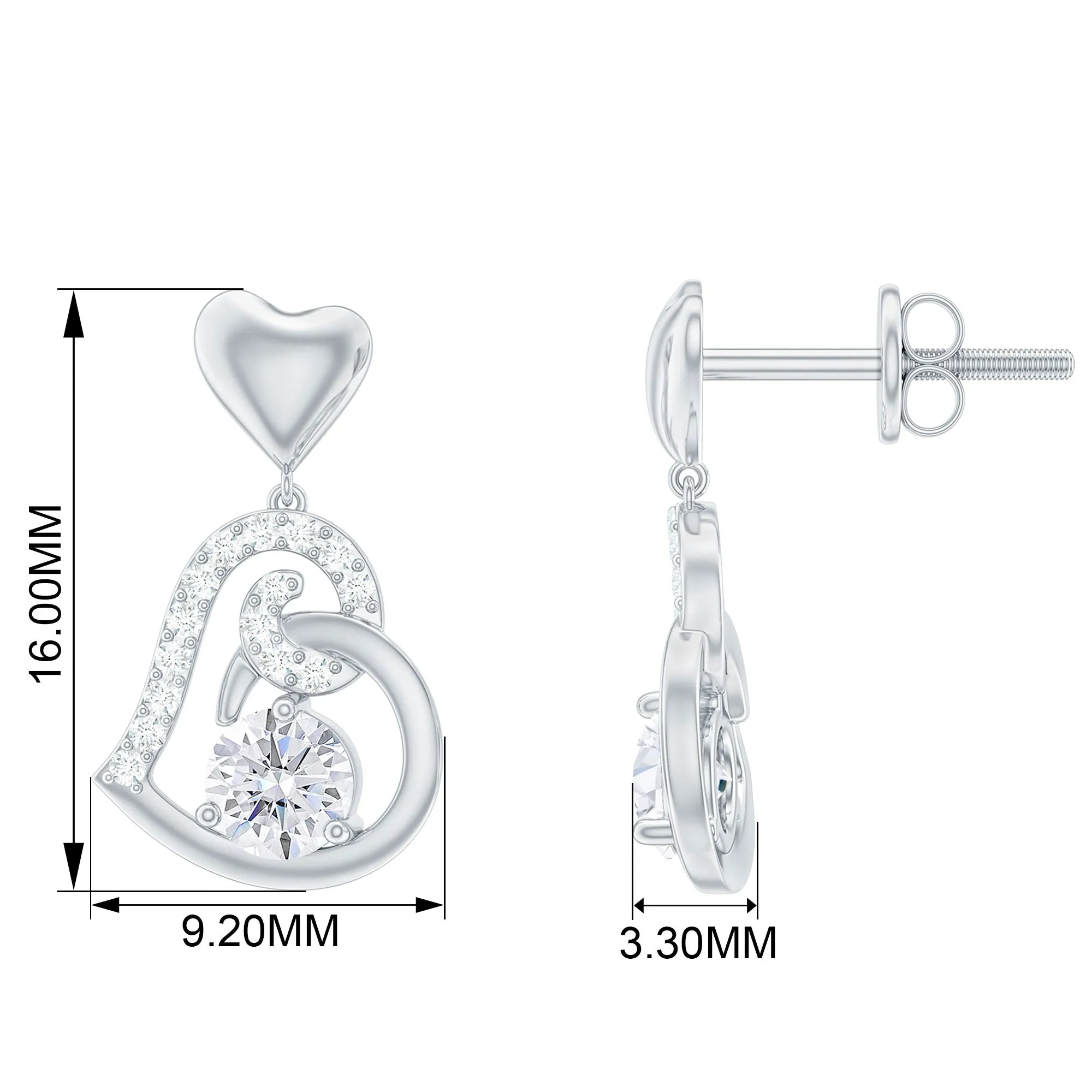 3/4 CT Accent Set Moissanite Heart Drop Earrings for Women