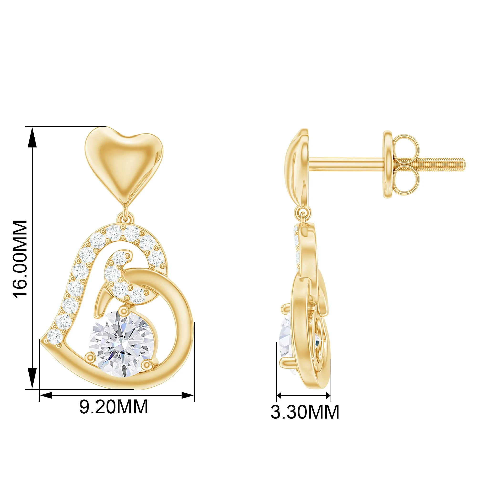 3/4 CT Accent Set Moissanite Heart Drop Earrings for Women