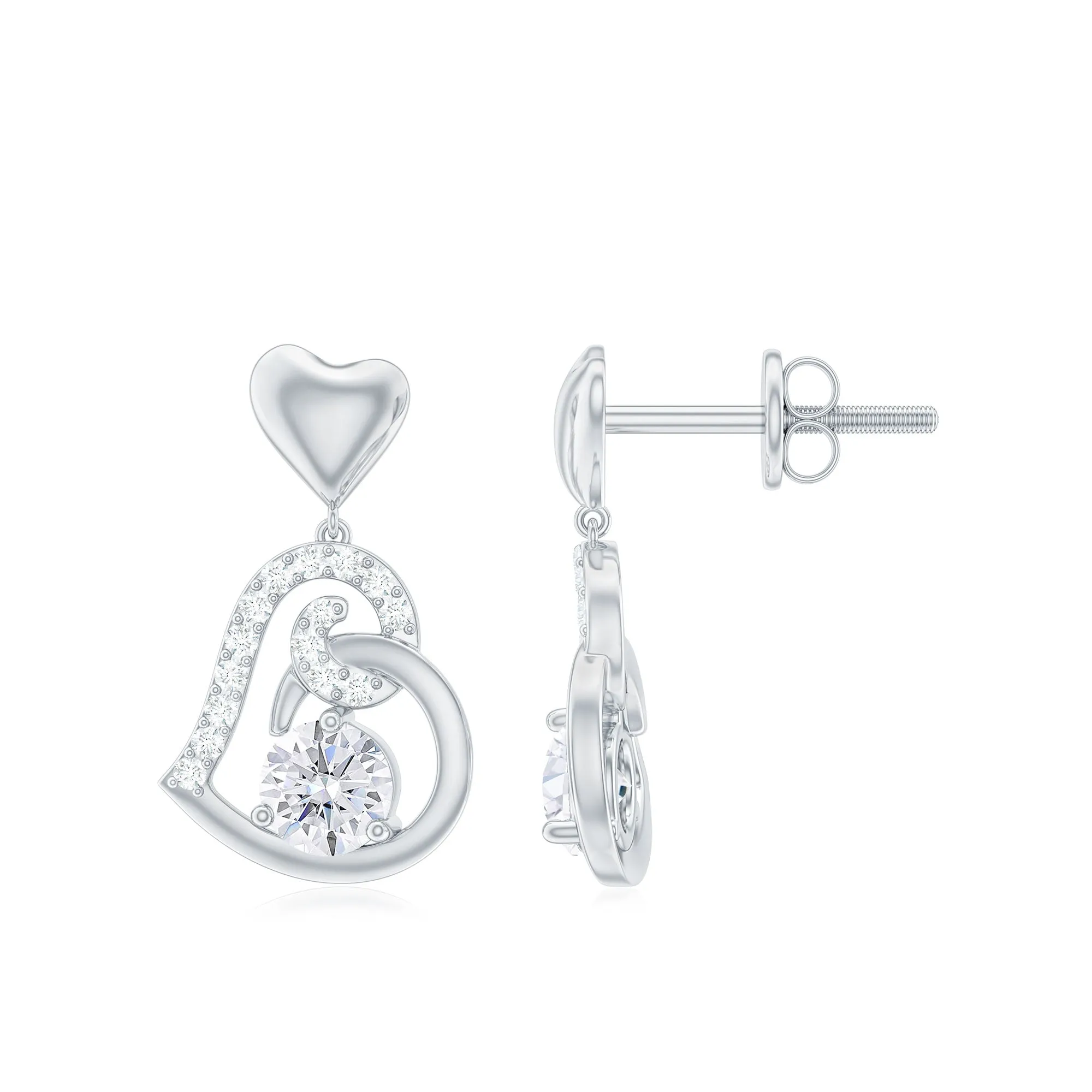 3/4 CT Accent Set Moissanite Heart Drop Earrings for Women