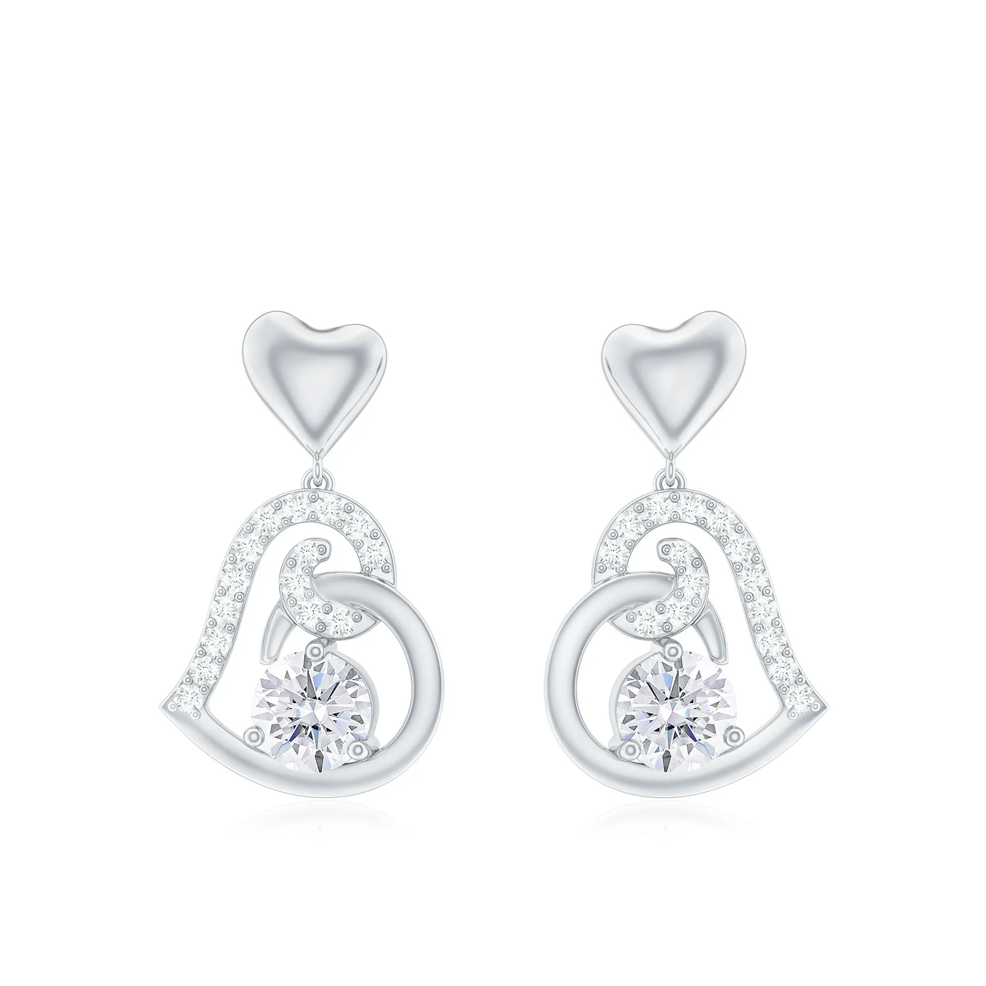 3/4 CT Accent Set Moissanite Heart Drop Earrings for Women