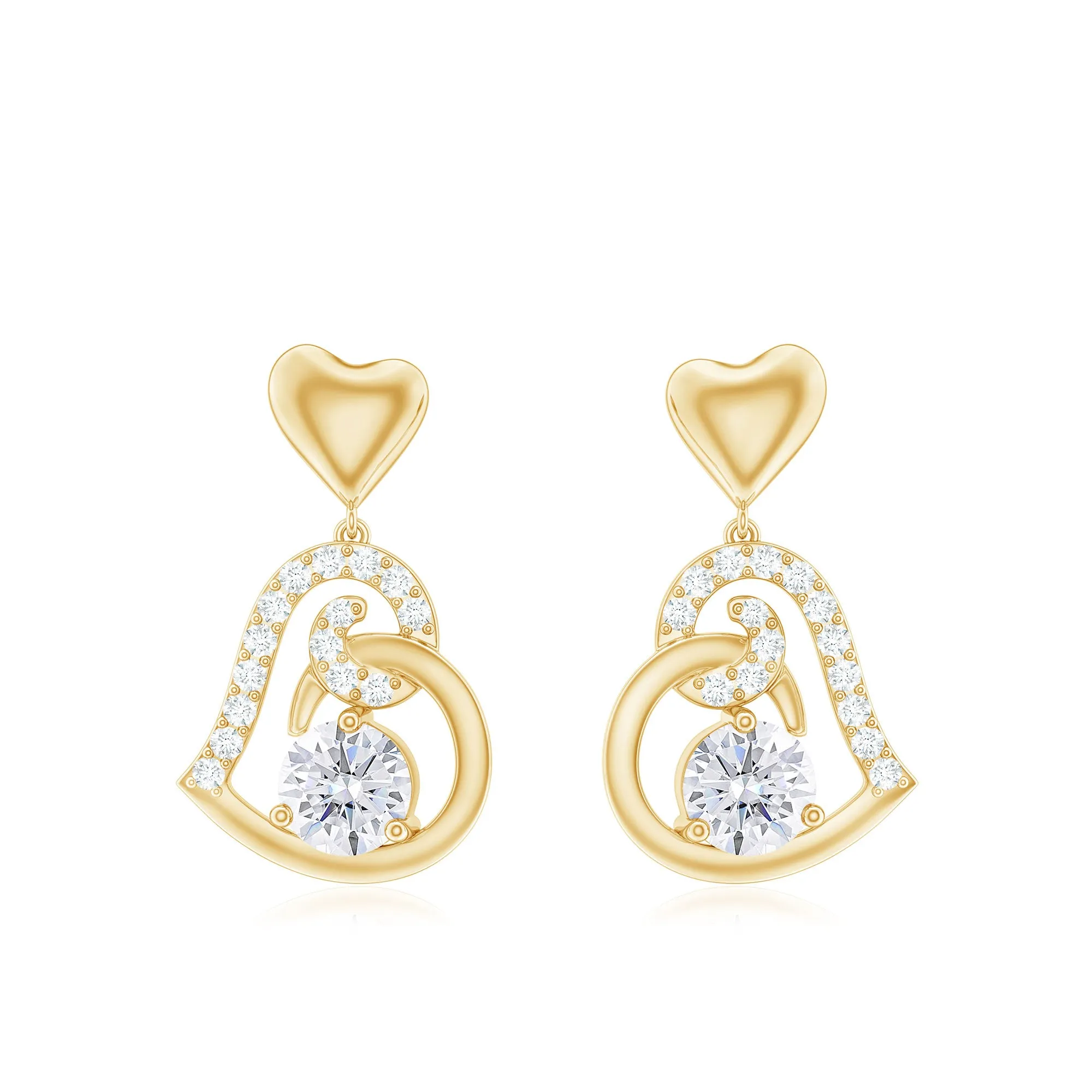 3/4 CT Accent Set Moissanite Heart Drop Earrings for Women