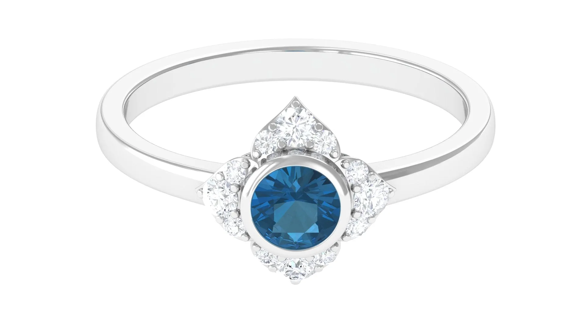 3/4 CT London Blue Topaz and Diamond Vintage Flower Engagement Ring