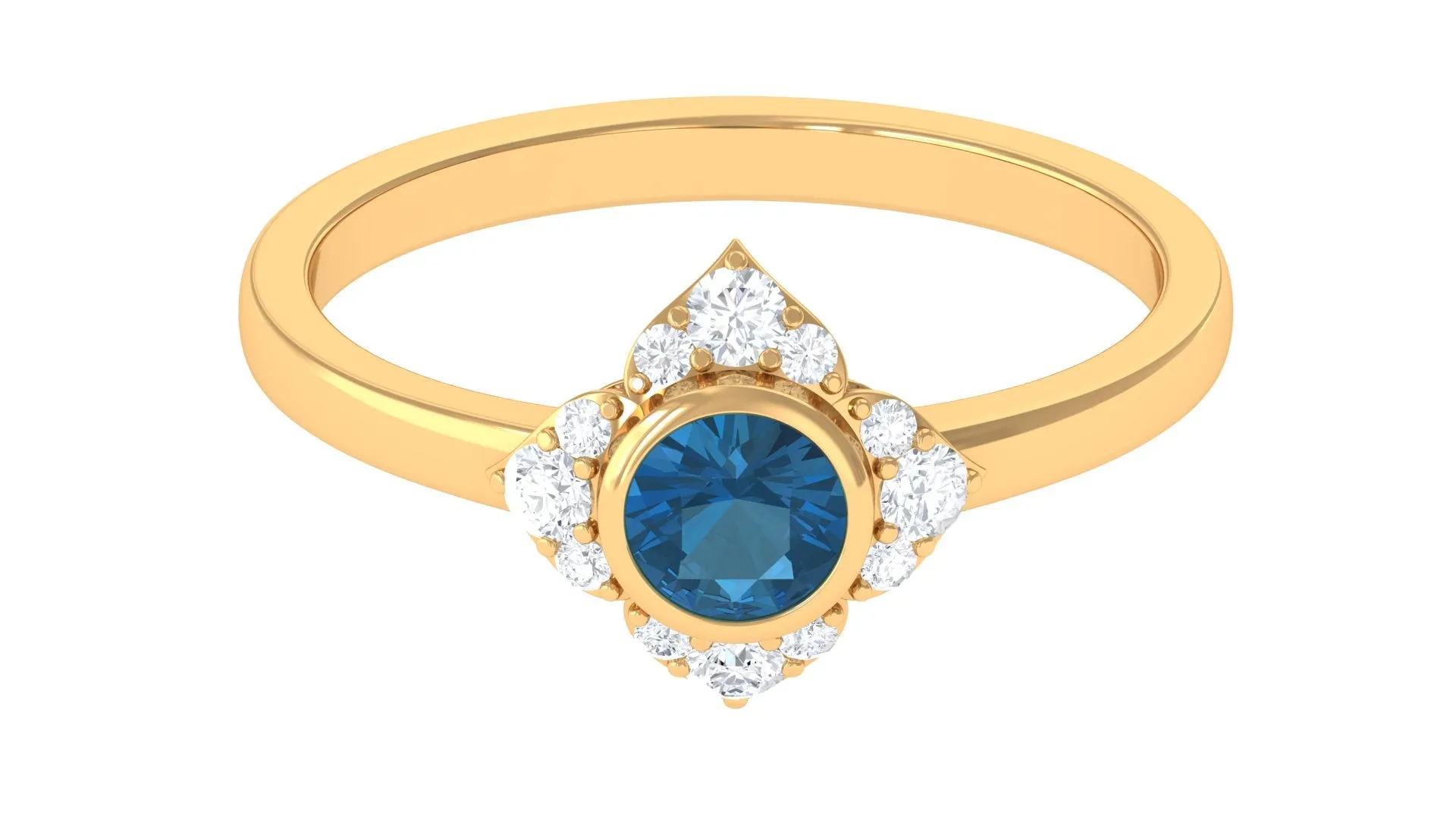 3/4 CT London Blue Topaz and Diamond Vintage Flower Engagement Ring