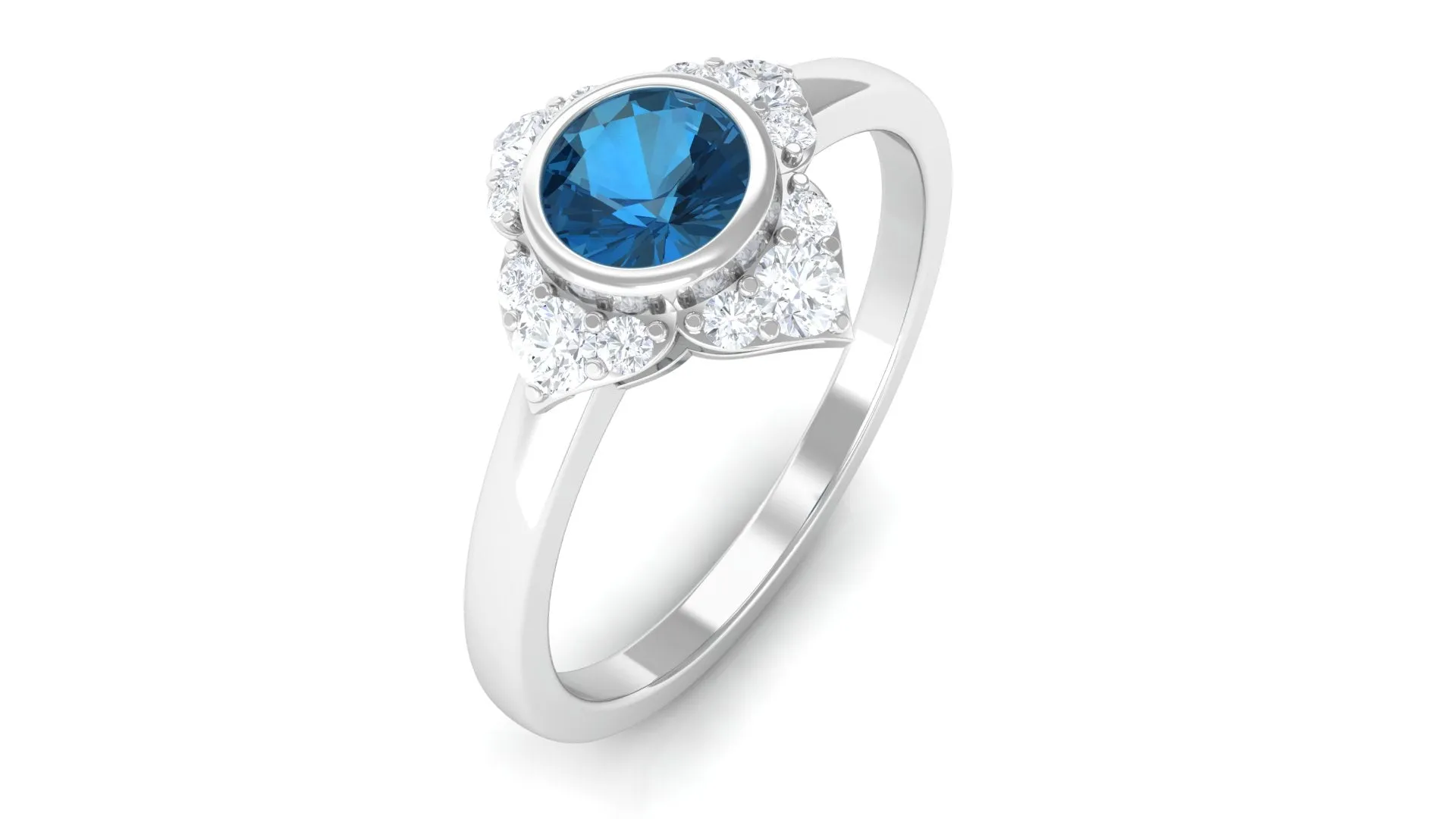 3/4 CT London Blue Topaz and Diamond Vintage Flower Engagement Ring