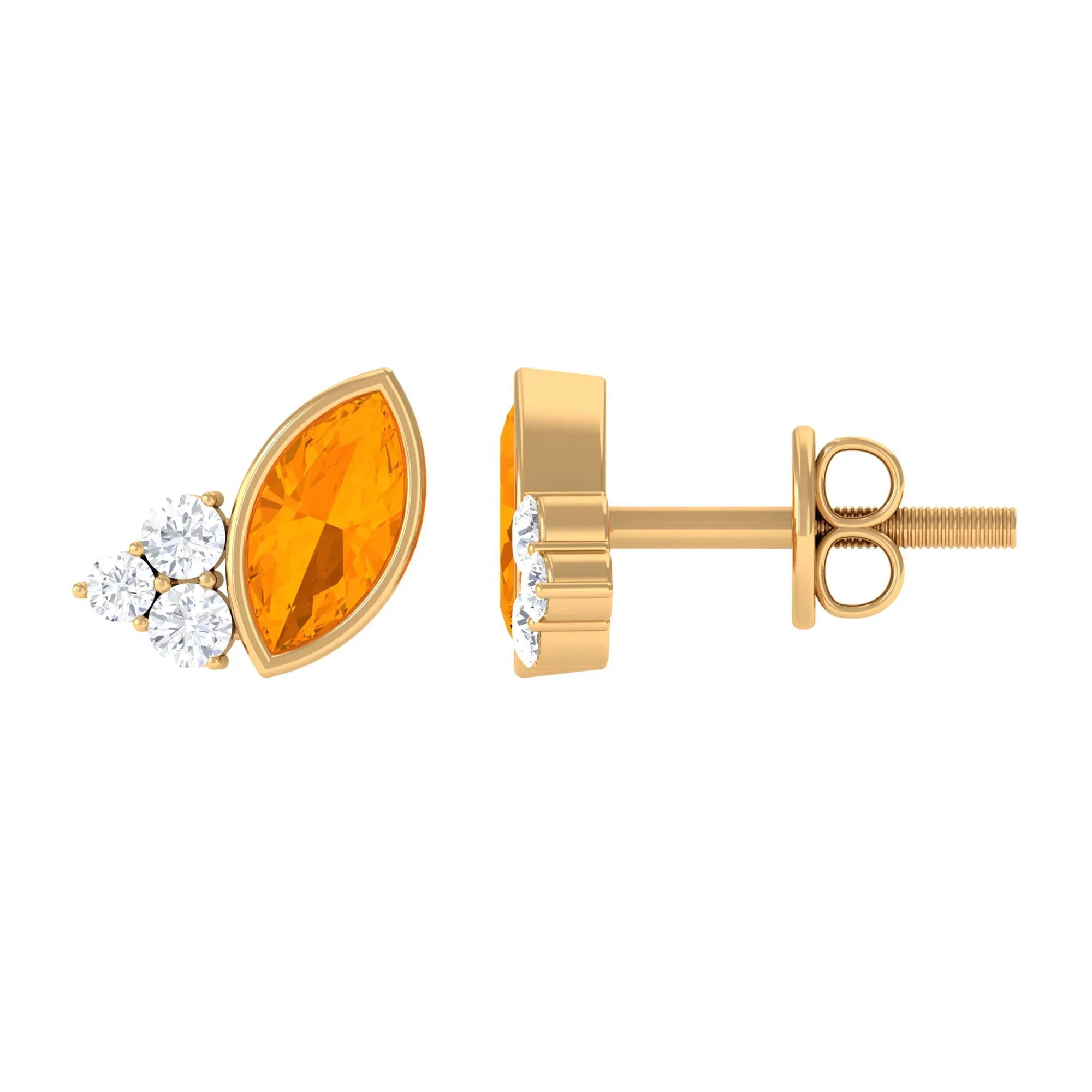 3/4 CT Marquise Cut Fire Opal Stud Earrings with Diamond Trio