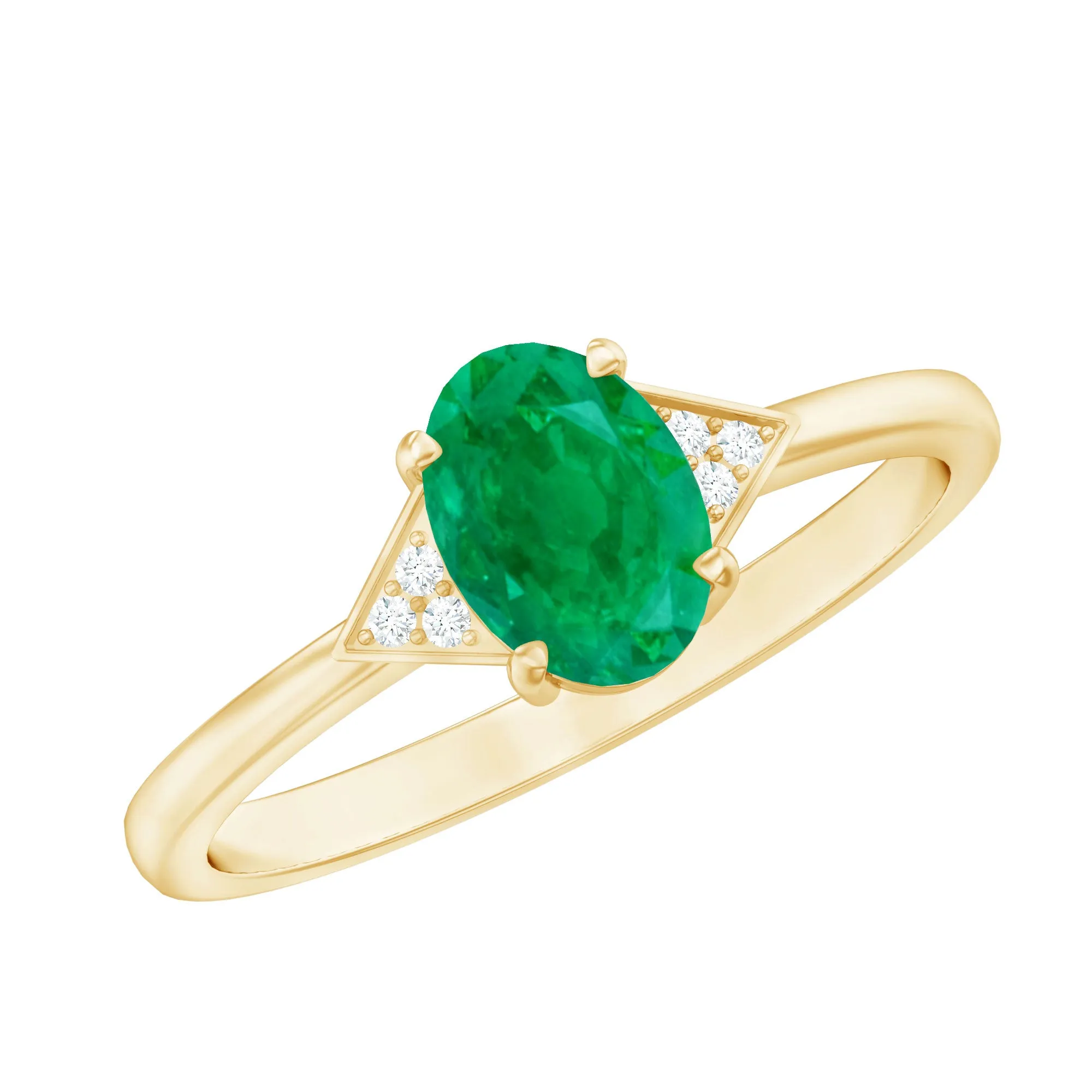 3/4 CT Oval Emerald Engagement Ring with Diamond Trio