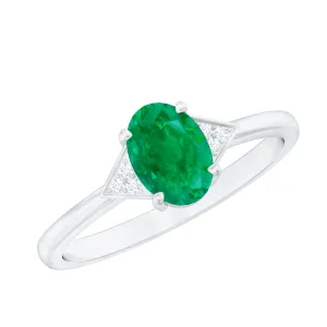 3/4 CT Oval Emerald Engagement Ring with Diamond Trio