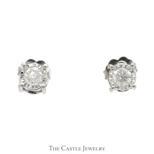 3/4cttw Illusion Set Diamond Stud Earrings with Channel Set Diamond Accents in 10k White Gold