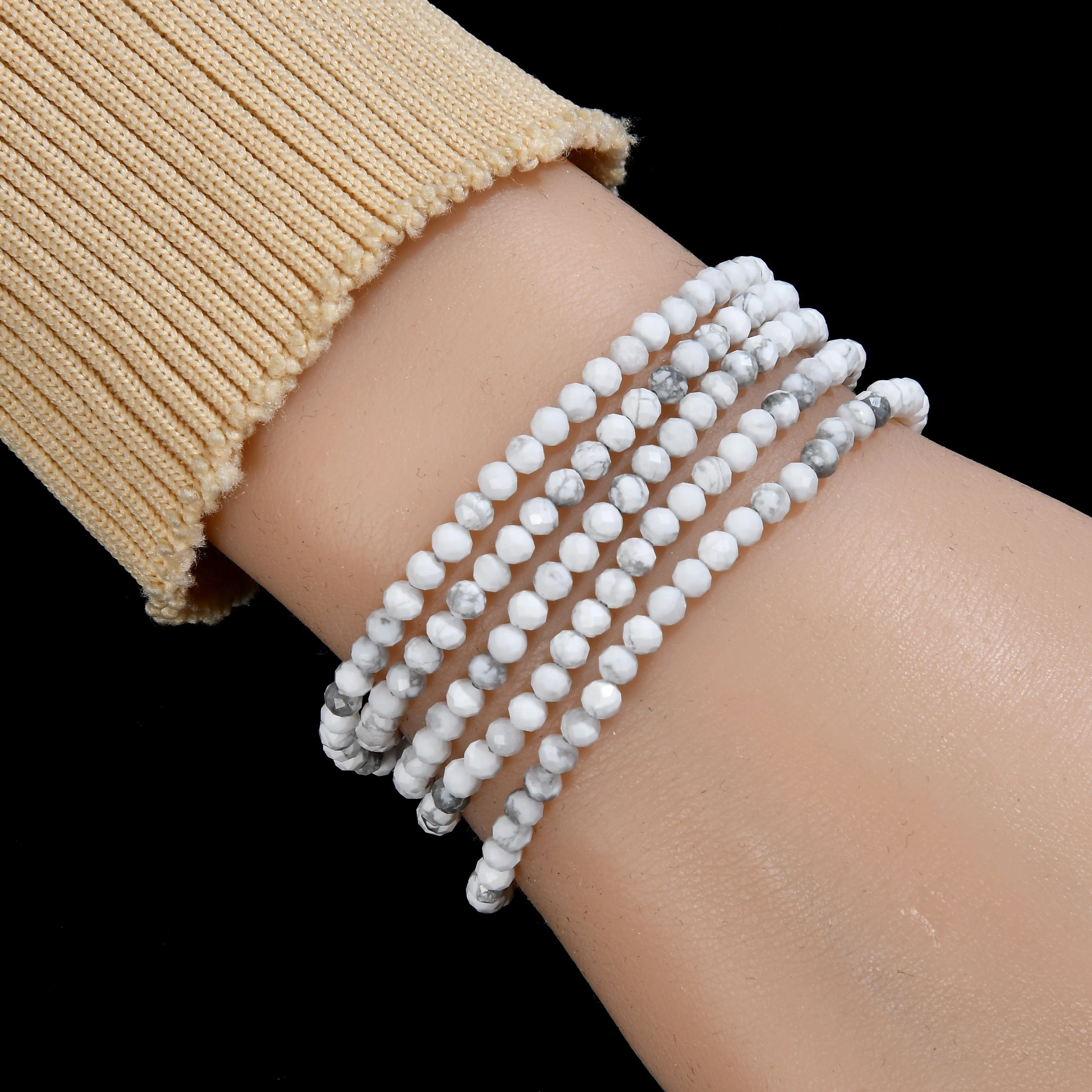 3mm Howlite Faceted 31" Necklace / Multi Wrap Bracelet