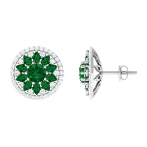 6 CT Created Emerald Statement Stud Earrings with Moissanite