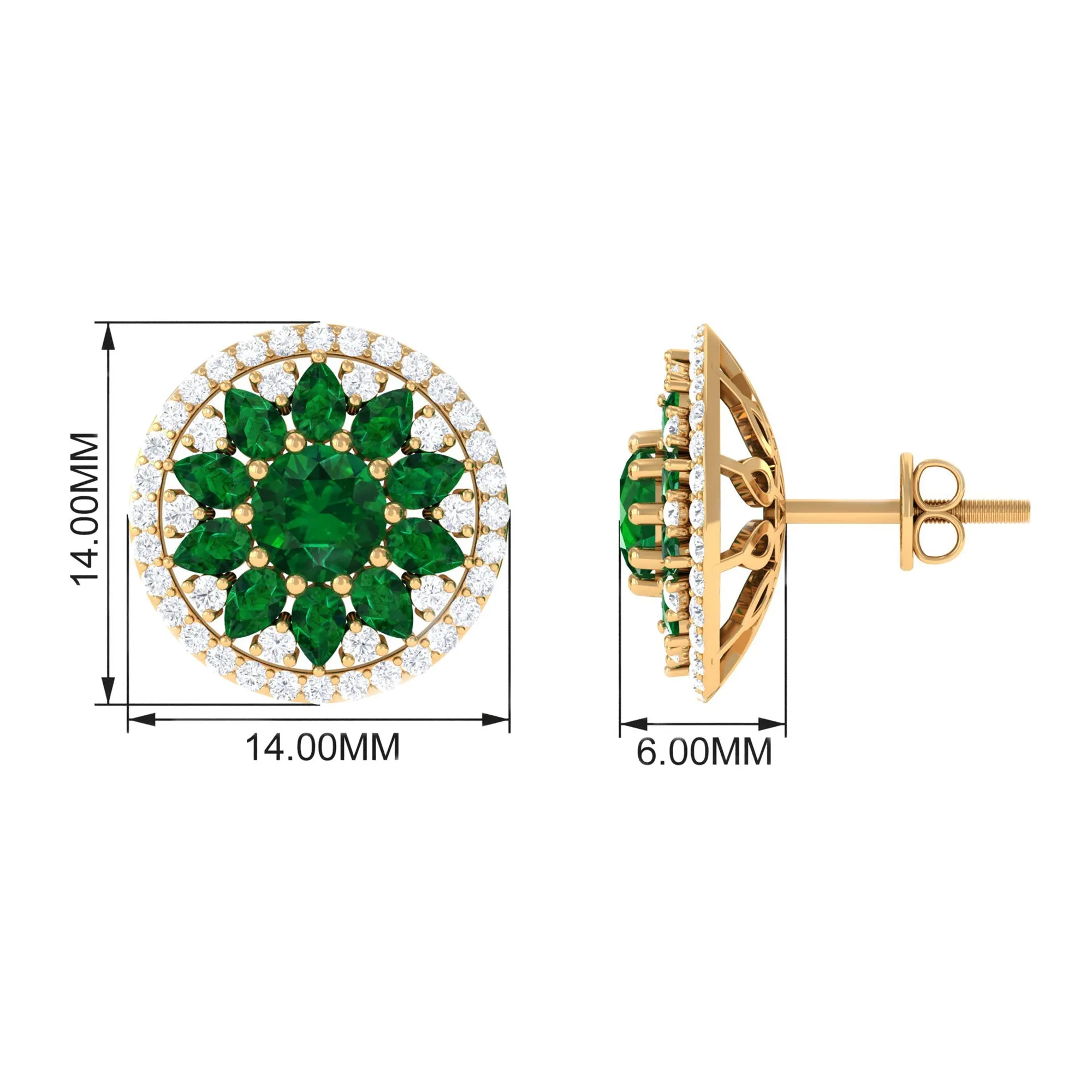 6 CT Created Emerald Statement Stud Earrings with Moissanite