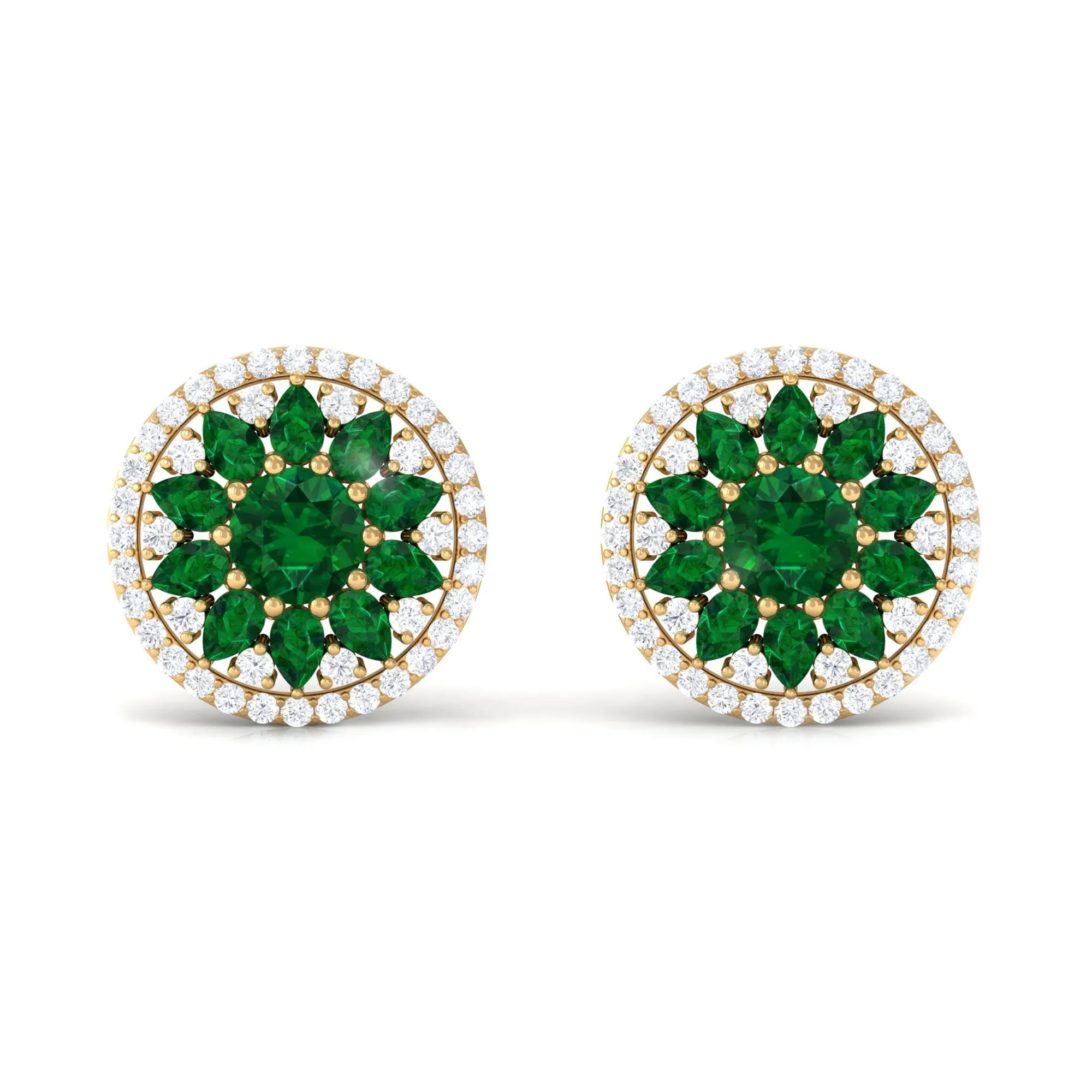 6 CT Created Emerald Statement Stud Earrings with Moissanite