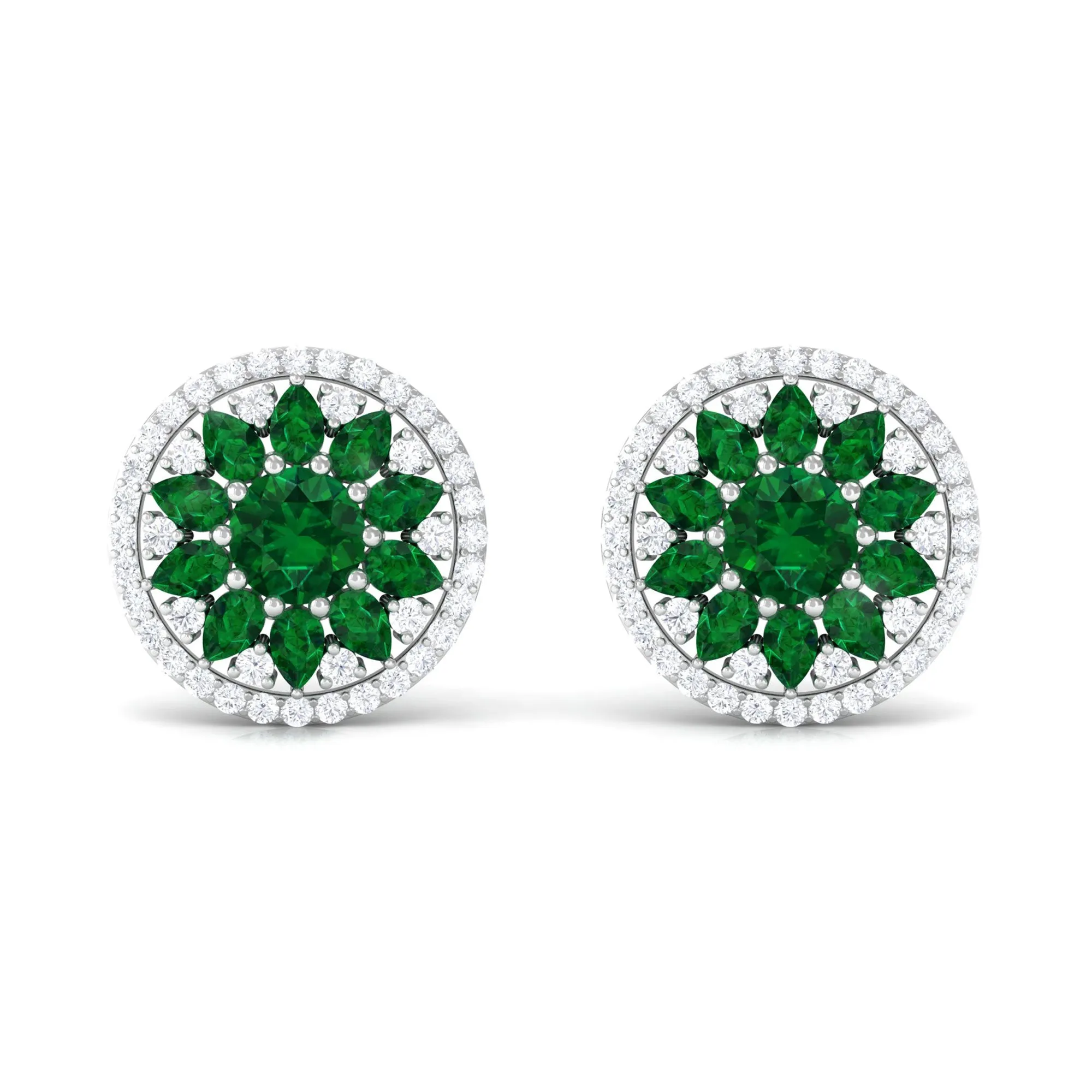 6 CT Created Emerald Statement Stud Earrings with Moissanite