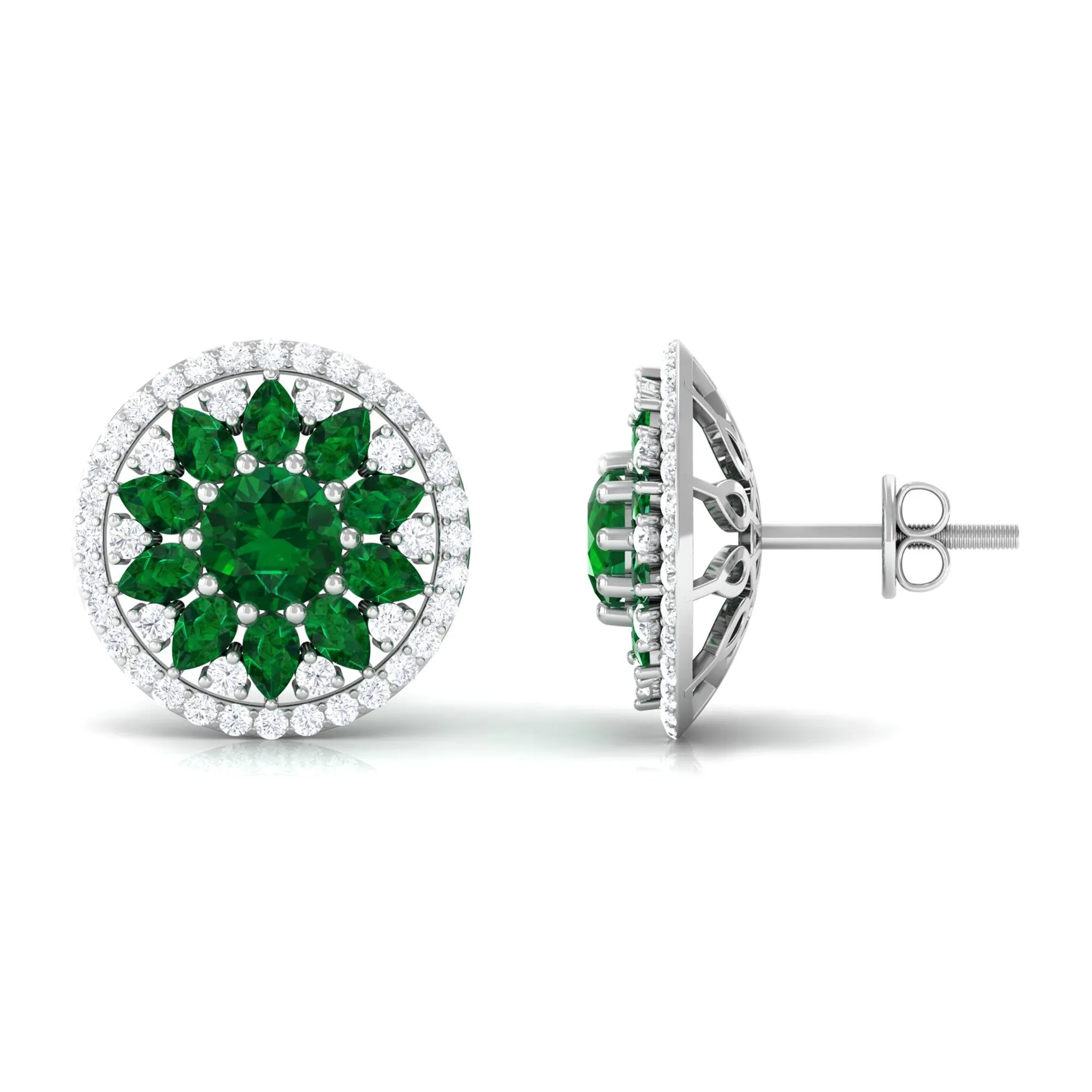 6 CT Created Emerald Statement Stud Earrings with Moissanite