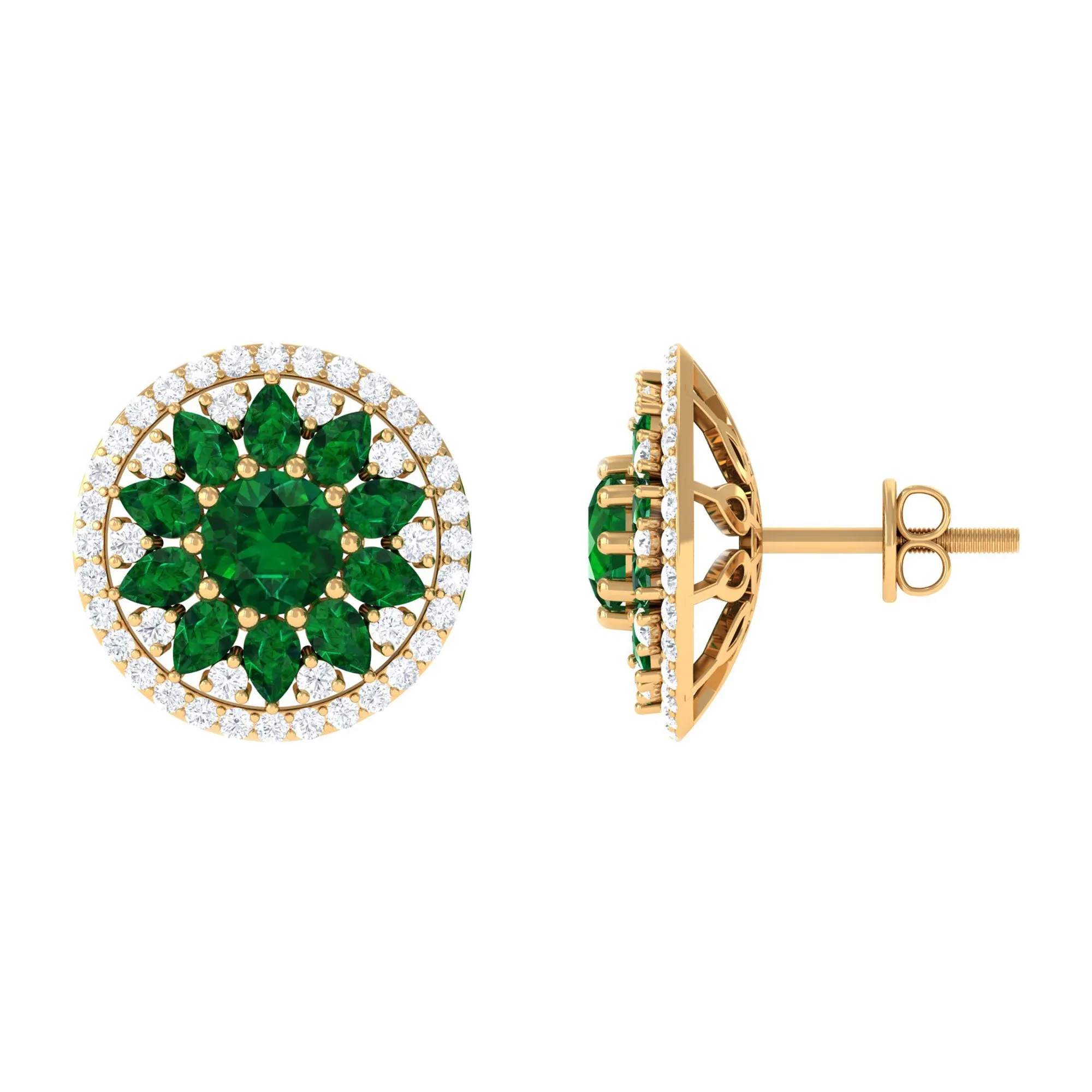 6 CT Created Emerald Statement Stud Earrings with Moissanite