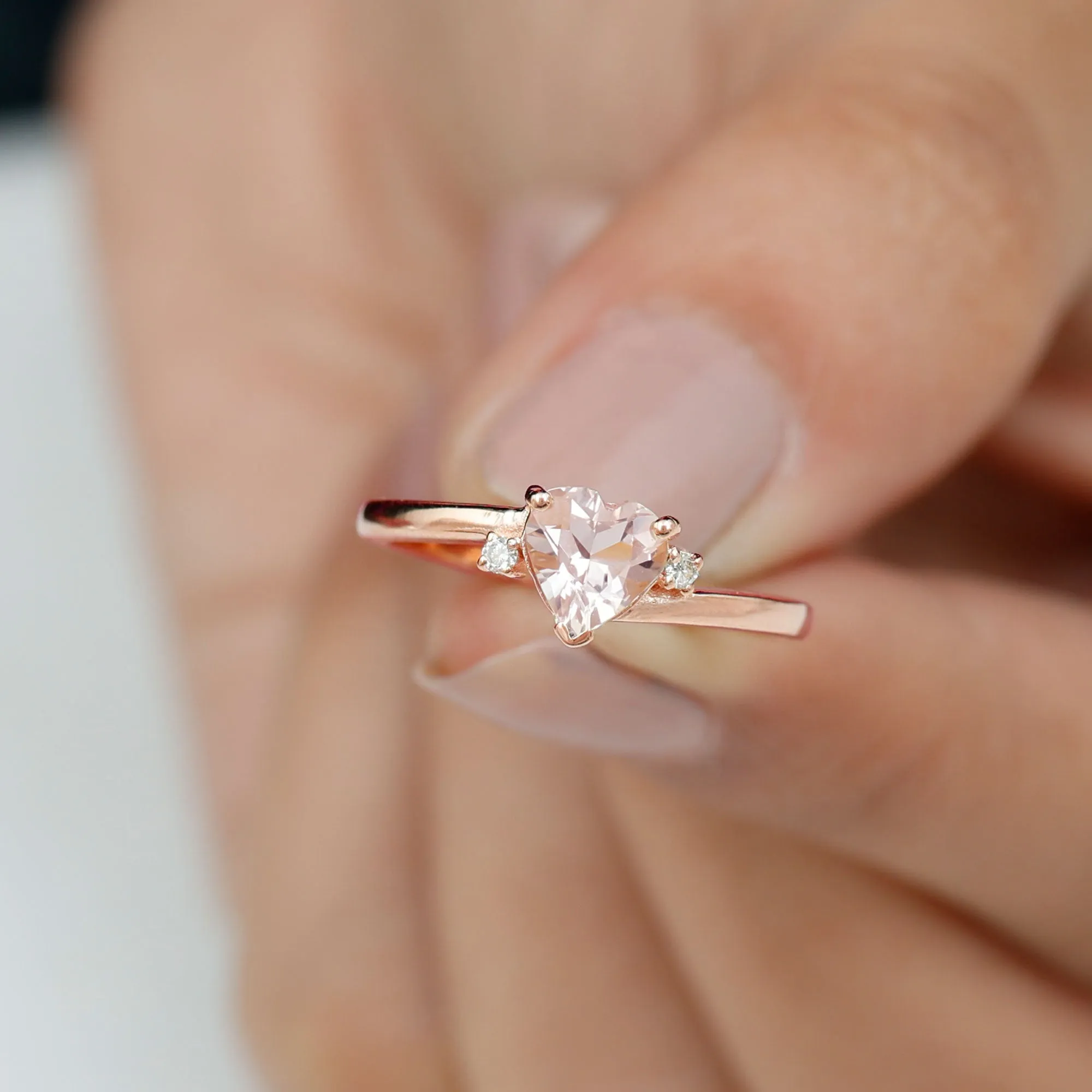 6 MM Heart Shape Morganite Solitaire Promise Ring with Diamond