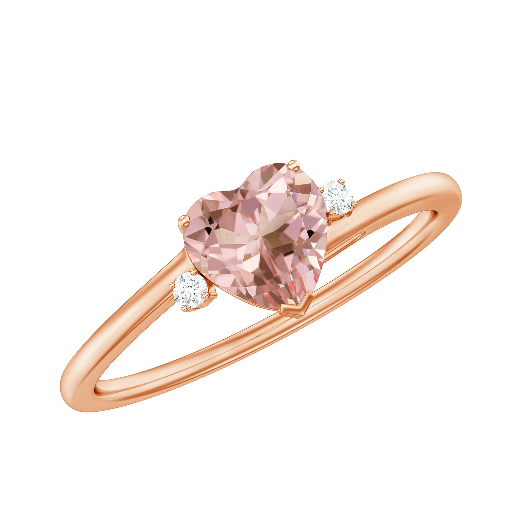 6 MM Heart Shape Morganite Solitaire Promise Ring with Diamond