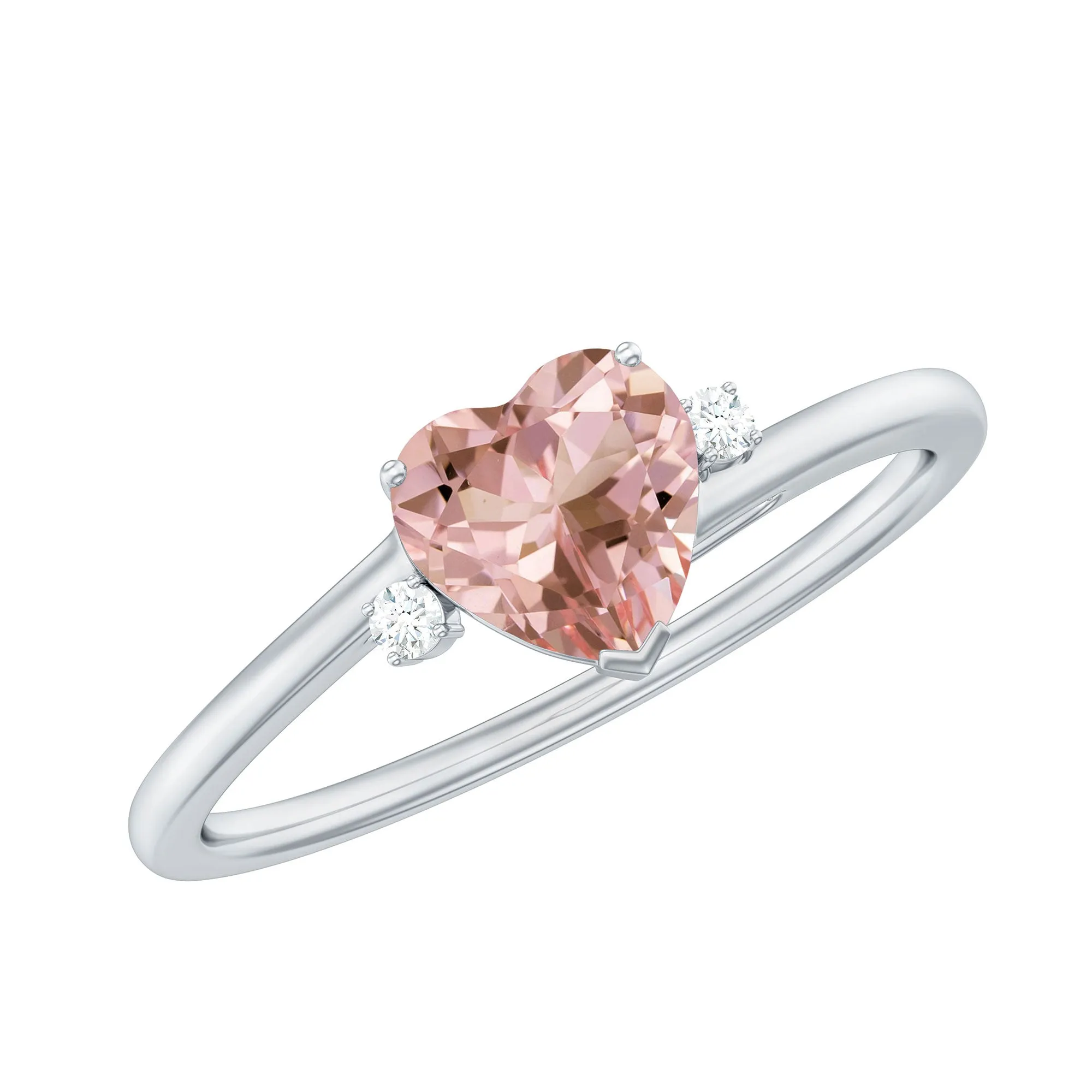 6 MM Heart Shape Morganite Solitaire Promise Ring with Diamond