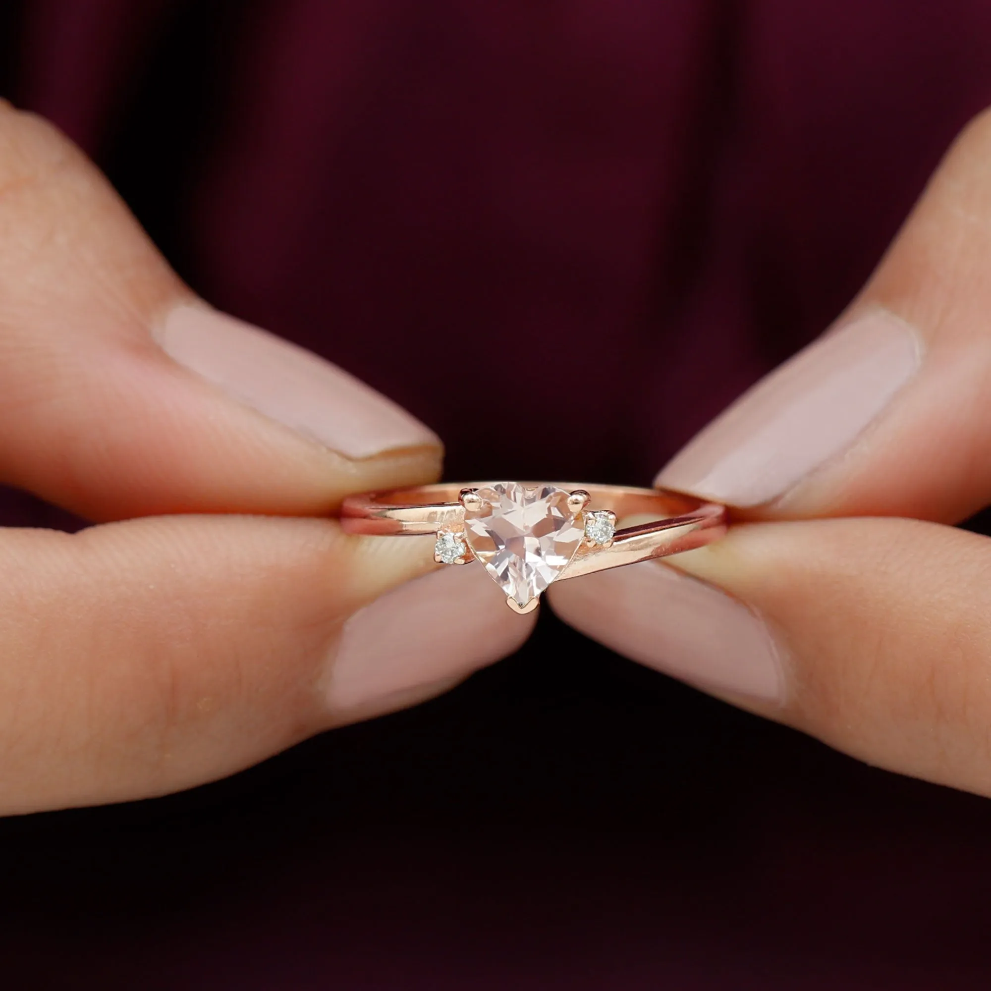 6 MM Heart Shape Morganite Solitaire Promise Ring with Diamond