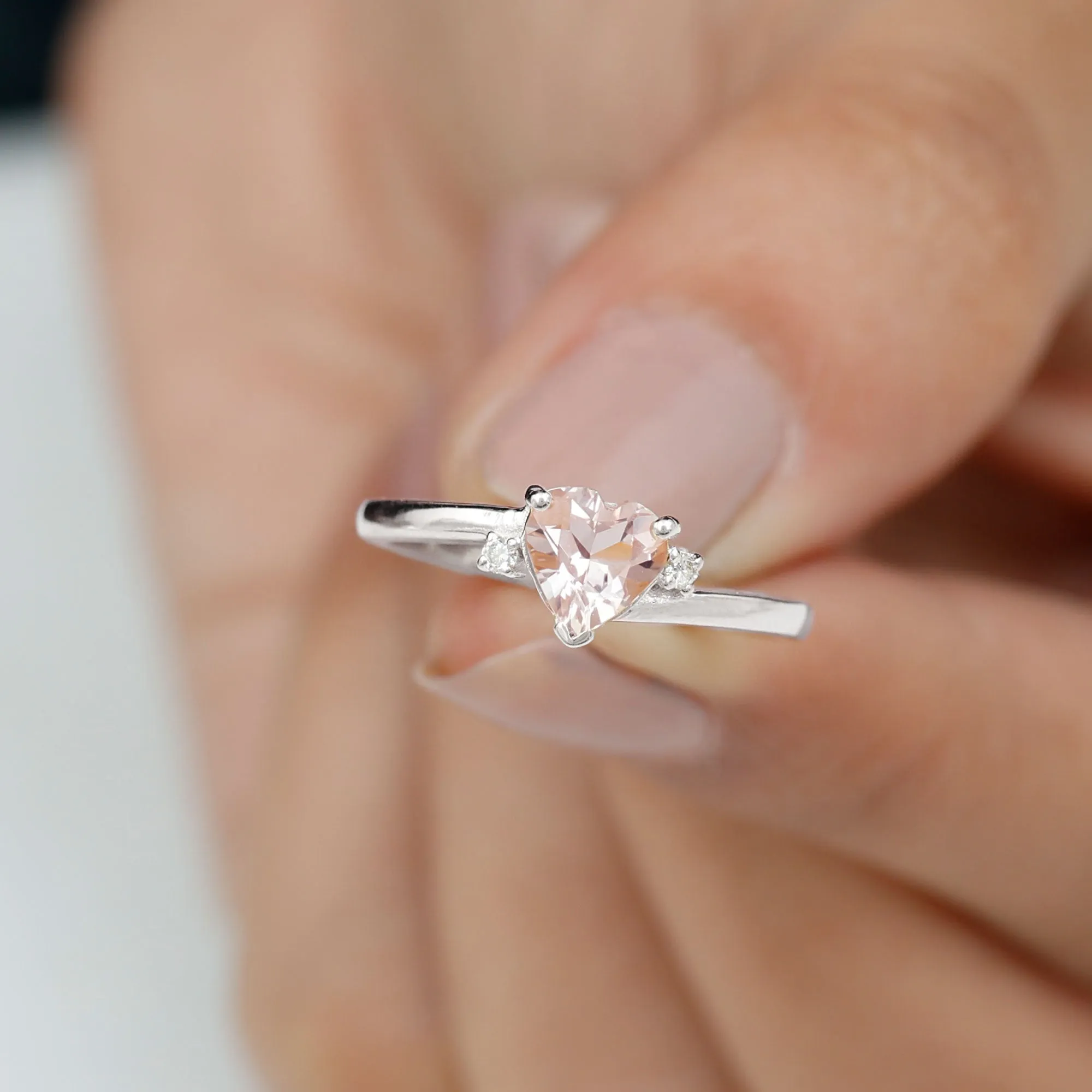 6 MM Heart Shape Morganite Solitaire Promise Ring with Diamond