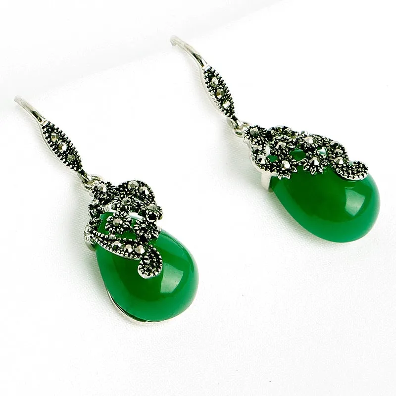 925 Silver Earrings Water Drop Shape Emerald Ruby Gemstones Jewelry Ornaments Women Earrings