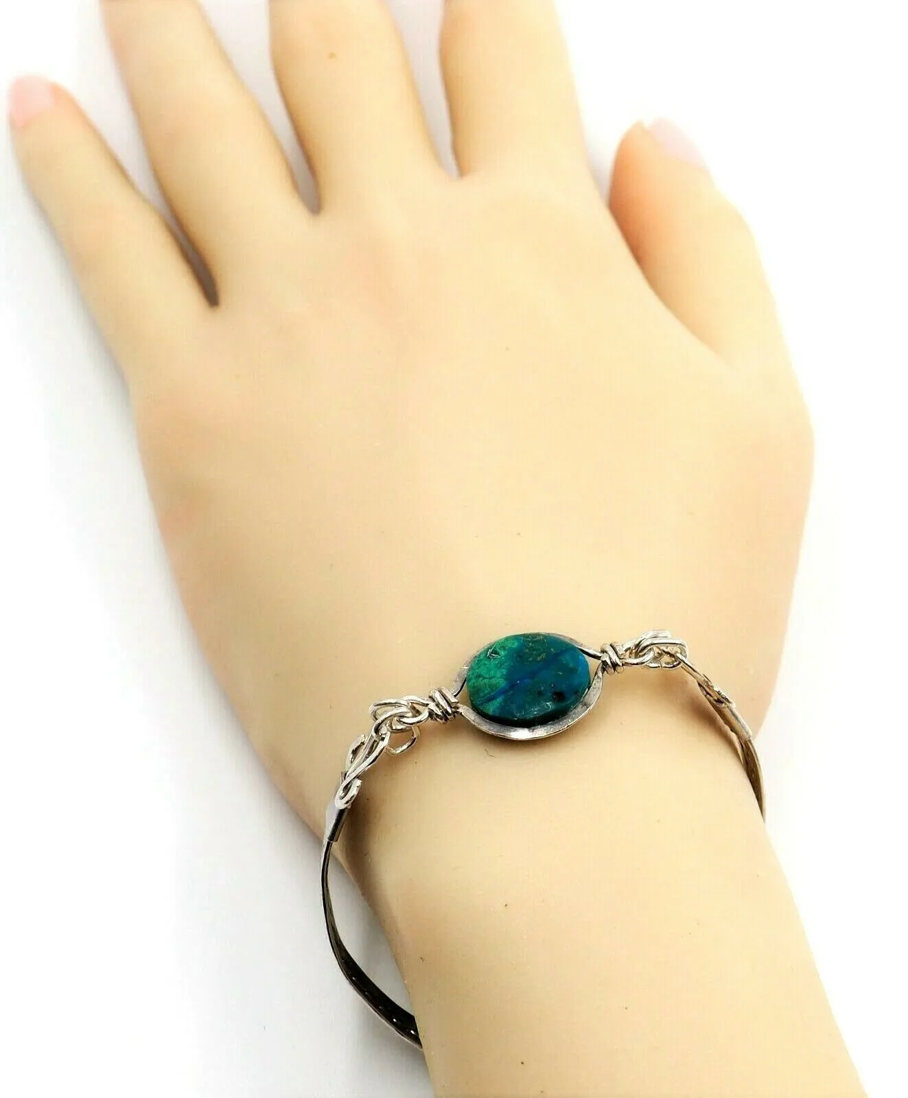 925 Sterling Silver Green Semi Precious Gemstone Bracelet