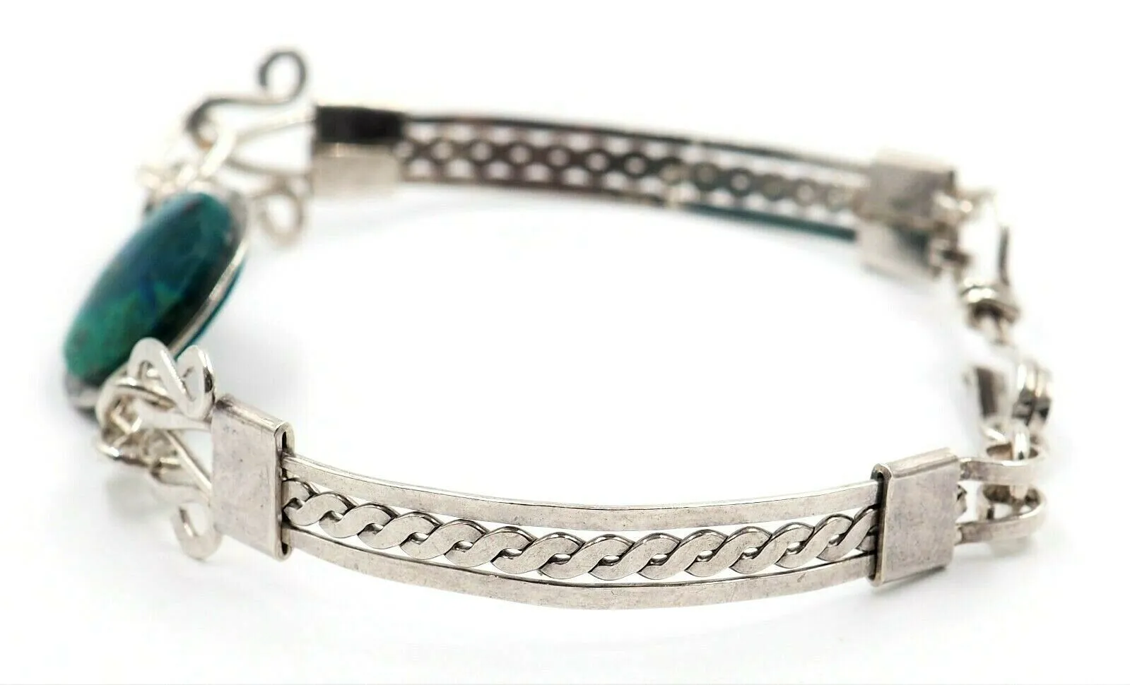 925 Sterling Silver Green Semi Precious Gemstone Bracelet