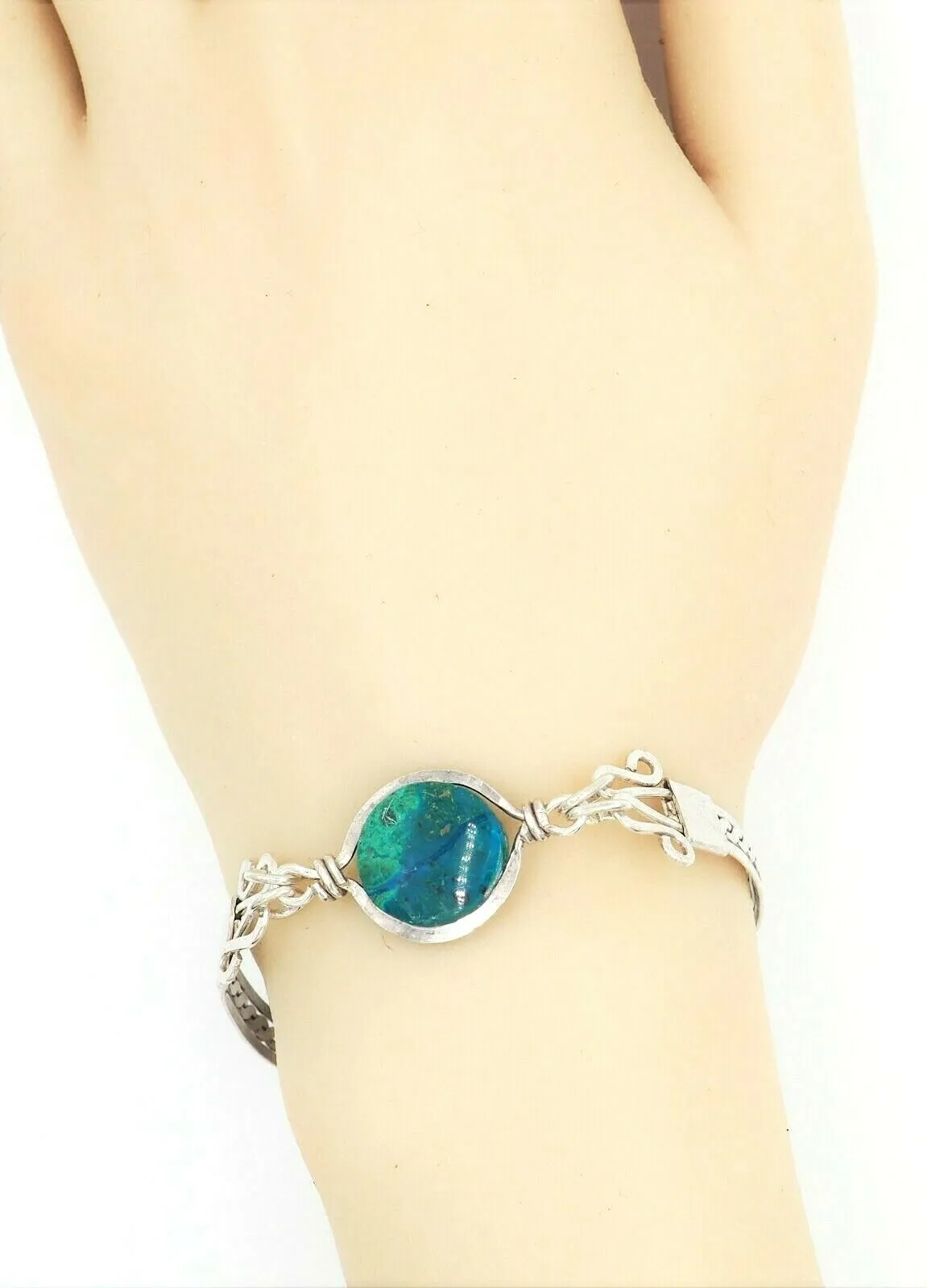 925 Sterling Silver Green Semi Precious Gemstone Bracelet