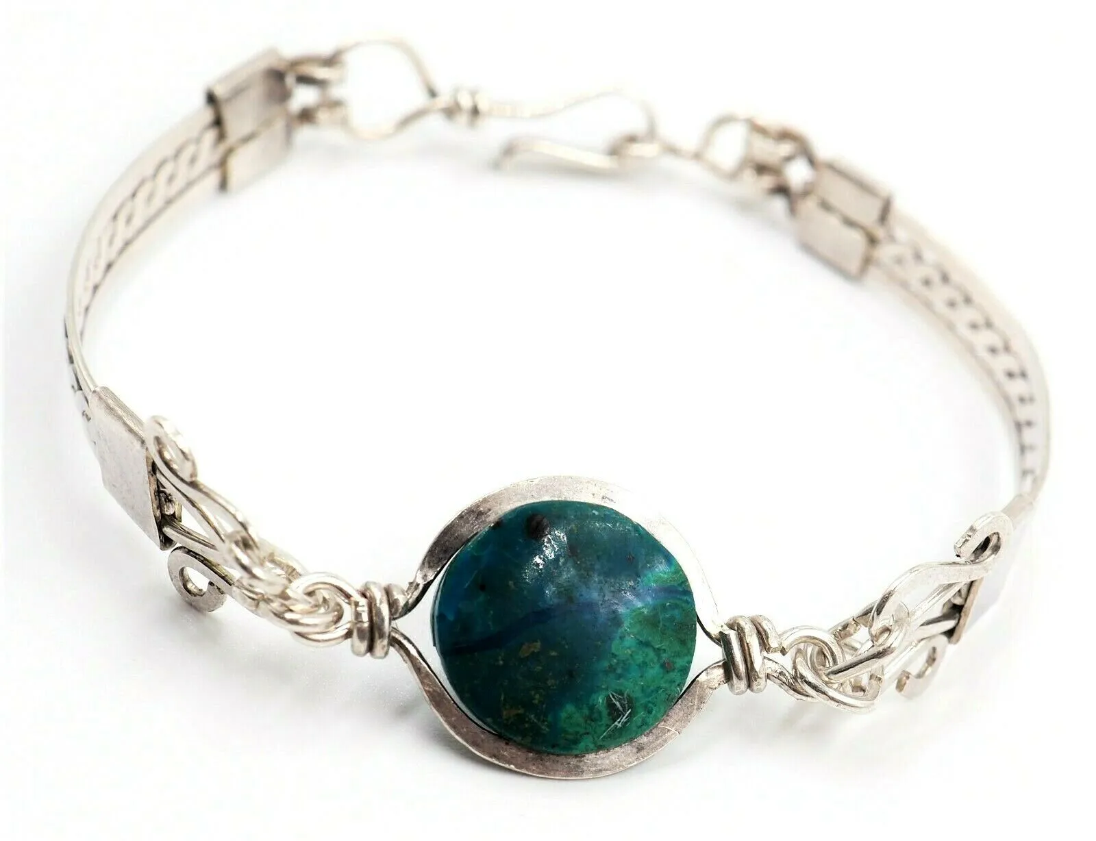 925 Sterling Silver Green Semi Precious Gemstone Bracelet