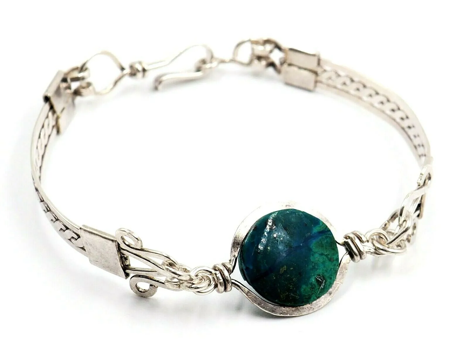 925 Sterling Silver Green Semi Precious Gemstone Bracelet