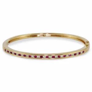 9ct Yellow Gold 0.45ct Diamond & 0.88ct Ruby Hinged Bangle