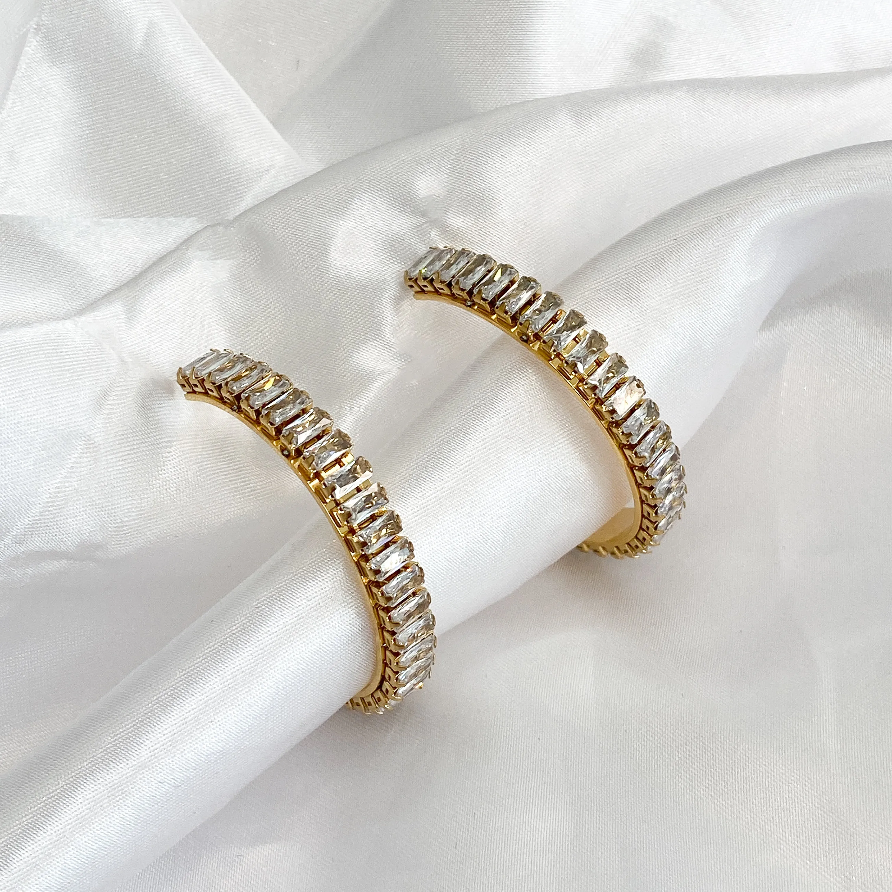 ADA Zirconia Crystal Gold Hoop Earrings