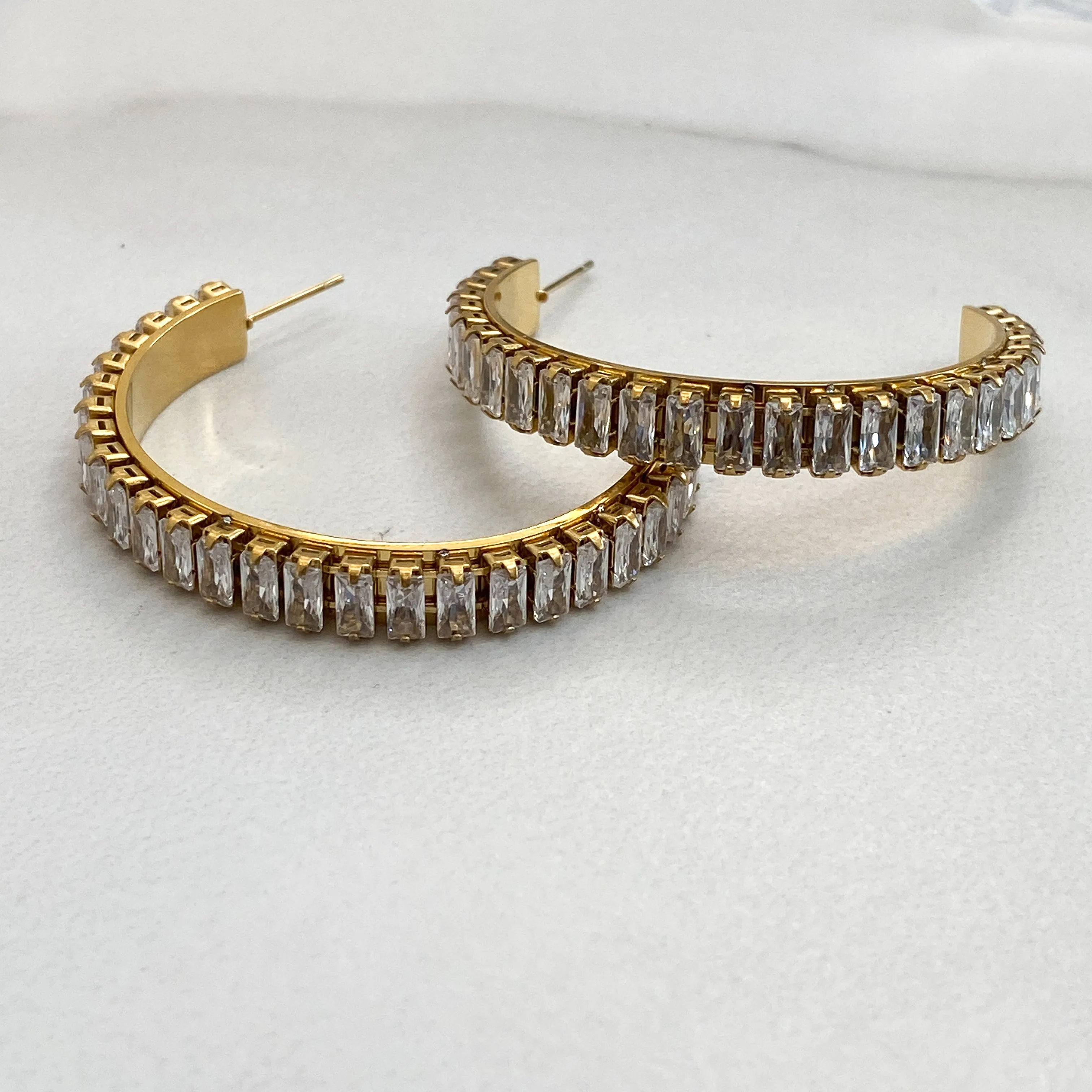 ADA Zirconia Crystal Gold Hoop Earrings