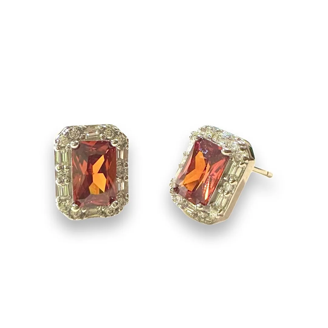 Adriene Emerald Cut Halo Birthstone Earrings